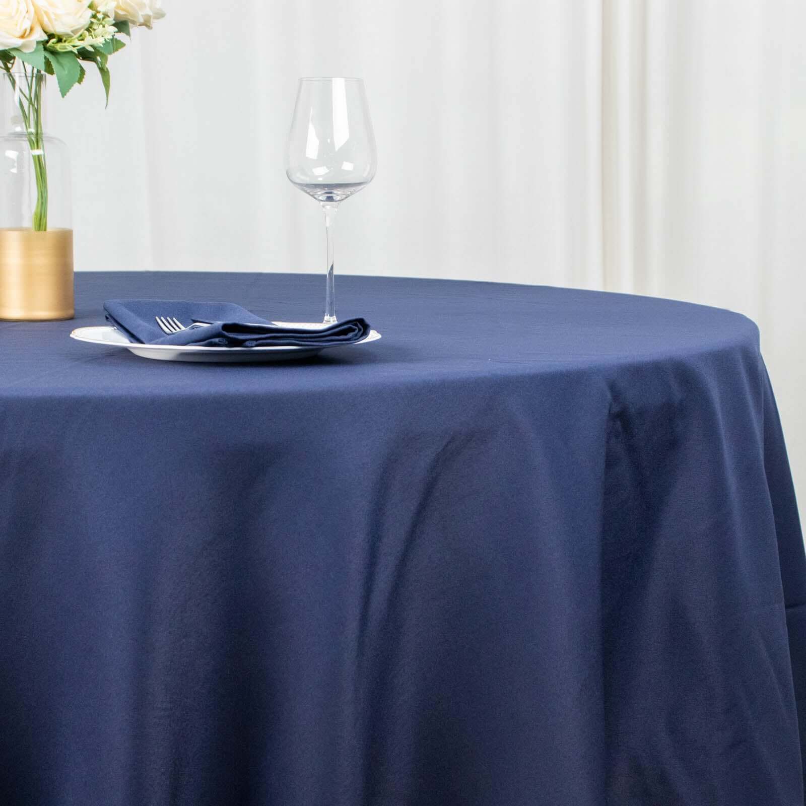 Premium Polyester 108" Round Tablecloth Navy Blue - Wrinkle-Resistant 220GSM Table Cover