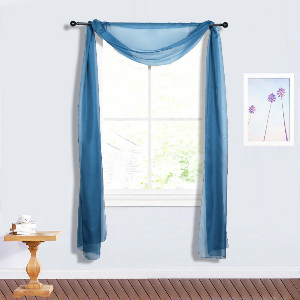 18ft Navy Blue Sheer Organza Wedding Arch Drapery Fabric, Window Scarf Valance