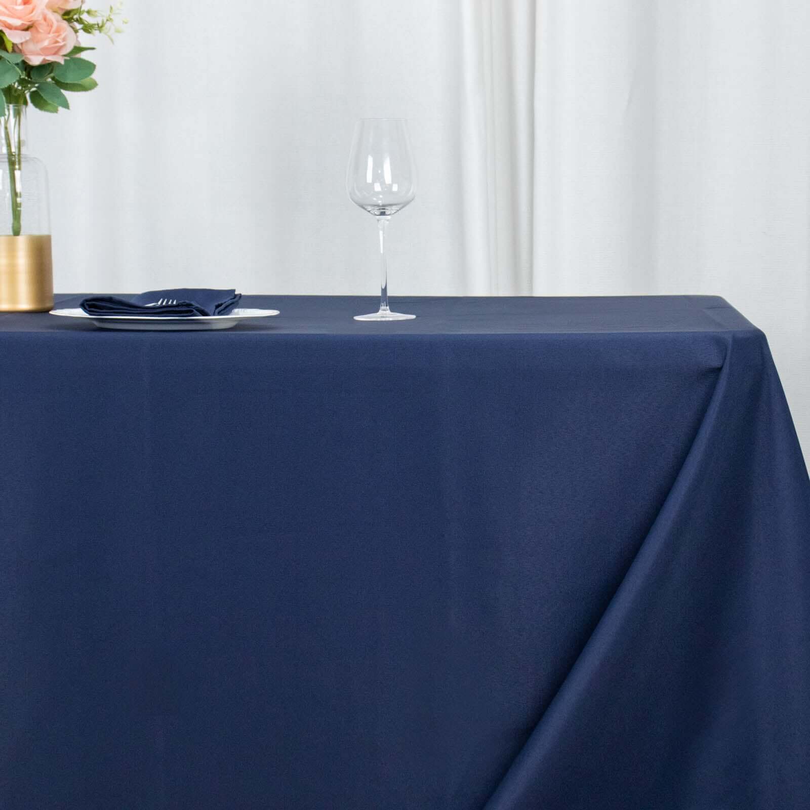 Premium Polyester 90"x156" Rectangle Tablecloth Navy Blue - Seamless 220GSM Stain-Resistant Table Cover