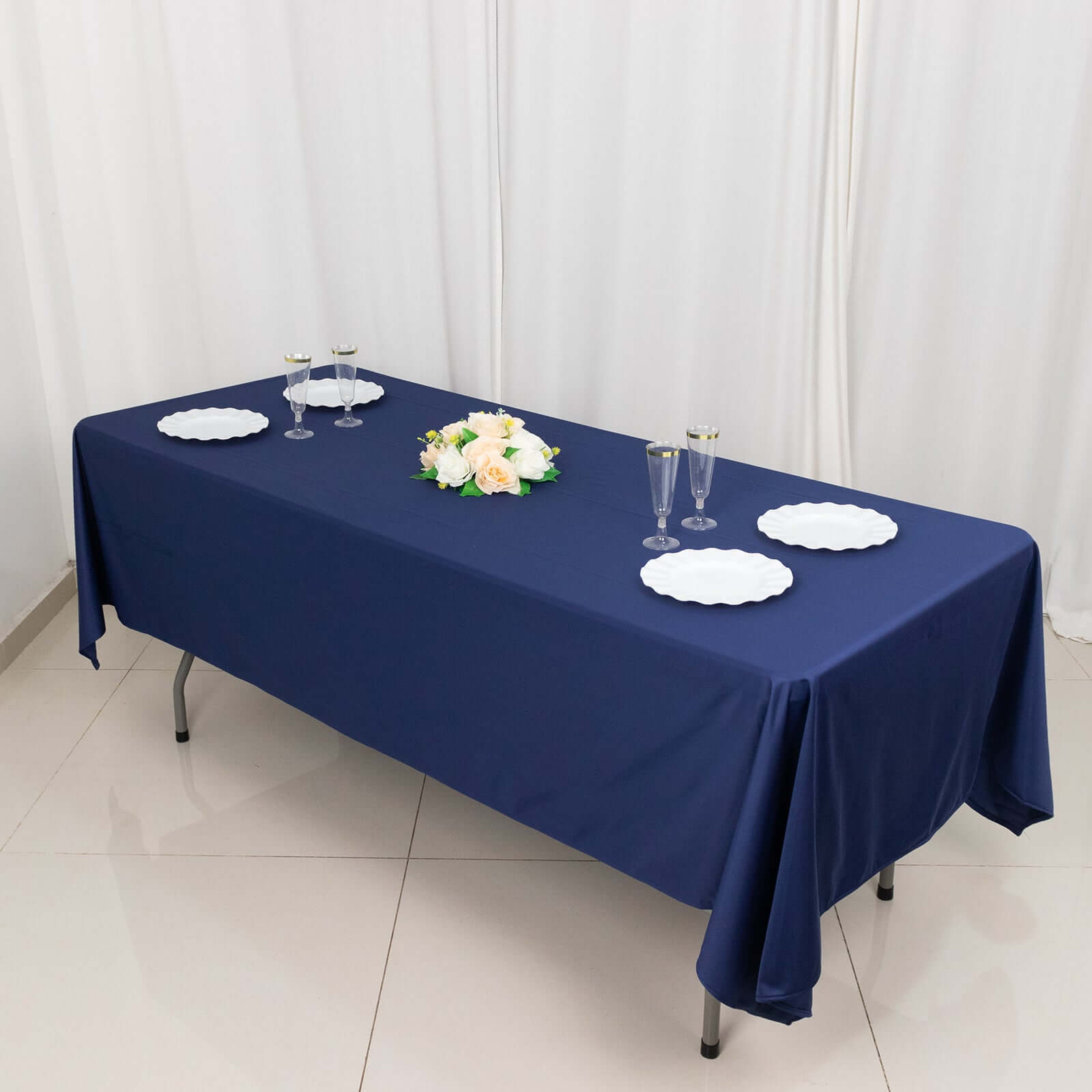 Scuba Rectangular 60"x102" Tablecloth Navy Blue - Wrinkle Free & Stain Resistant Table Cover