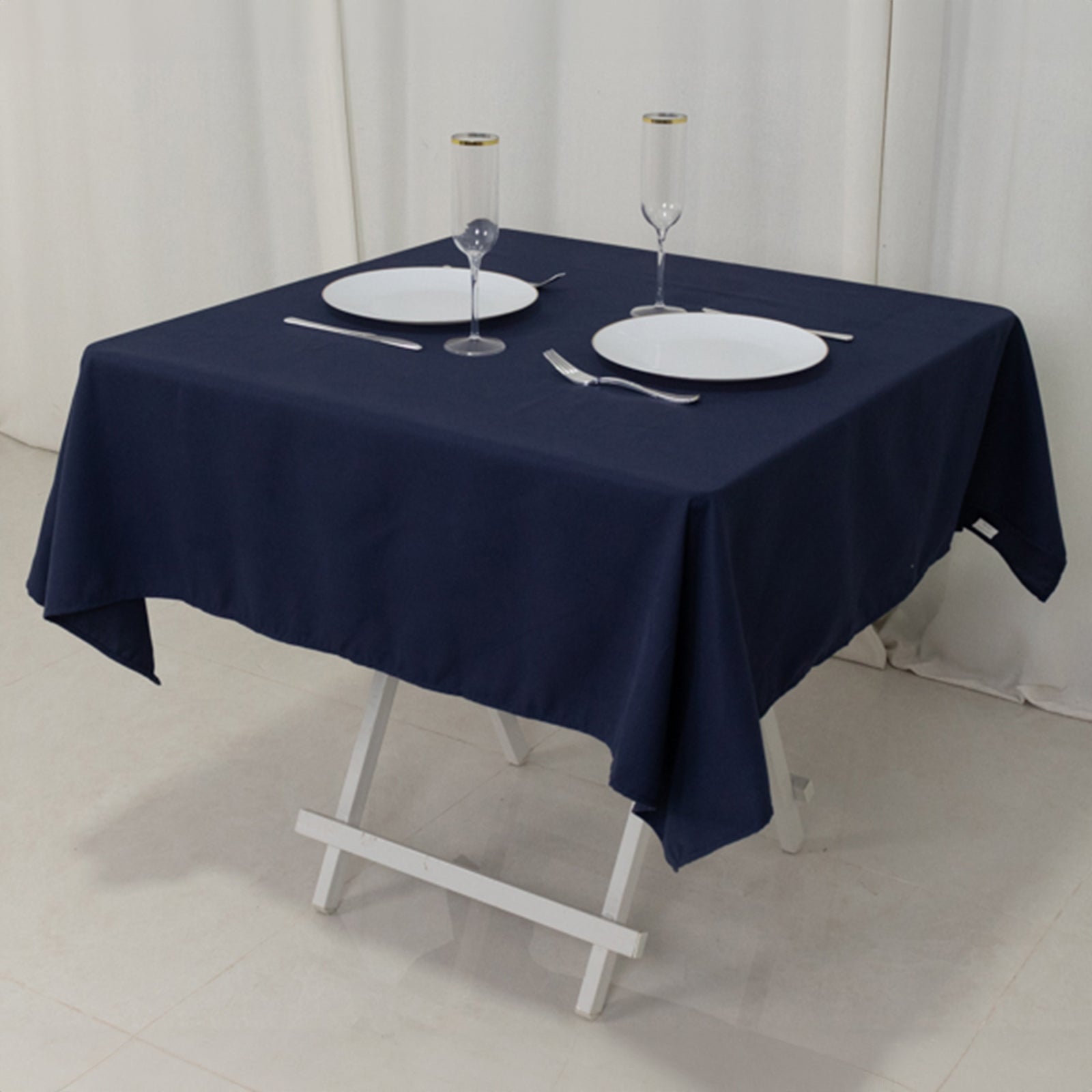 Cotton Blend 54"x54" Square Tablecloth Navy Blue - Wrinkle-Resistant Table Cover