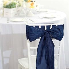 5 Pack Taffeta 6"x106" Chair Sashes Navy Blue Accordion Crinkle Texture - Stylish Decor for Weddings & Gatherings