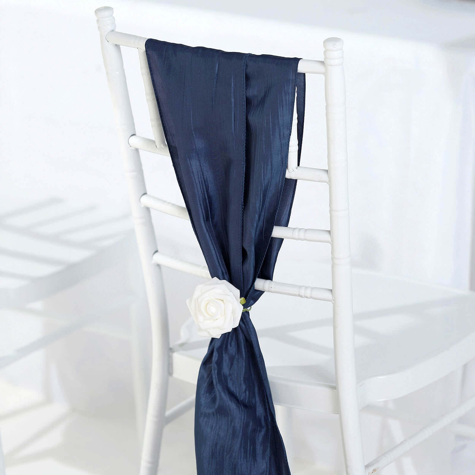 5 Pack Taffeta 6"x106" Chair Sashes Navy Blue Accordion Crinkle Texture - Stylish Decor for Weddings & Gatherings