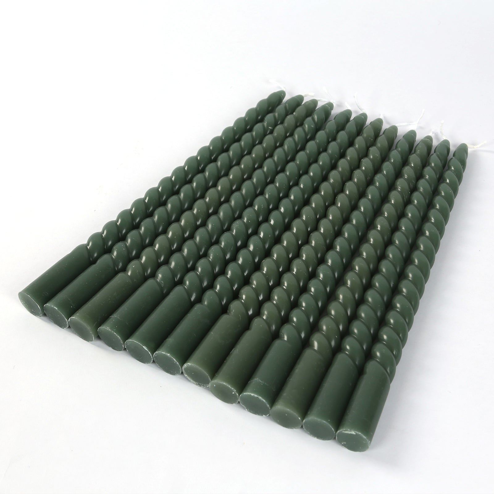 12 Pack 11" Dusty Sage Green Premium Unscented Spiral Wax Taper Candles, Long Burn Wick Dinner Candle Sticks