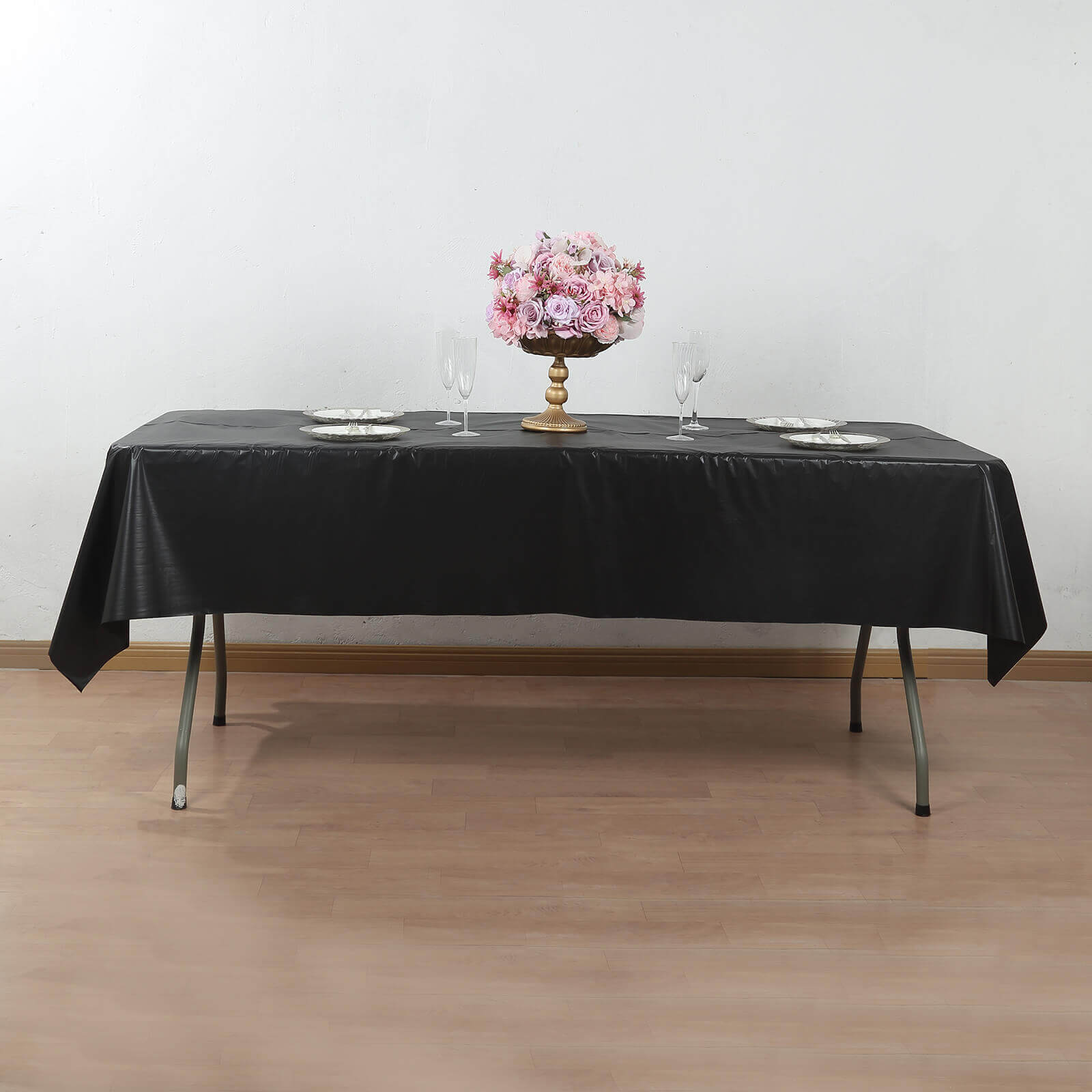 Plastic Table Cover Roll Black with Slide Cutter - Customizable Disposable Tablecloth Roll 54"x300ft