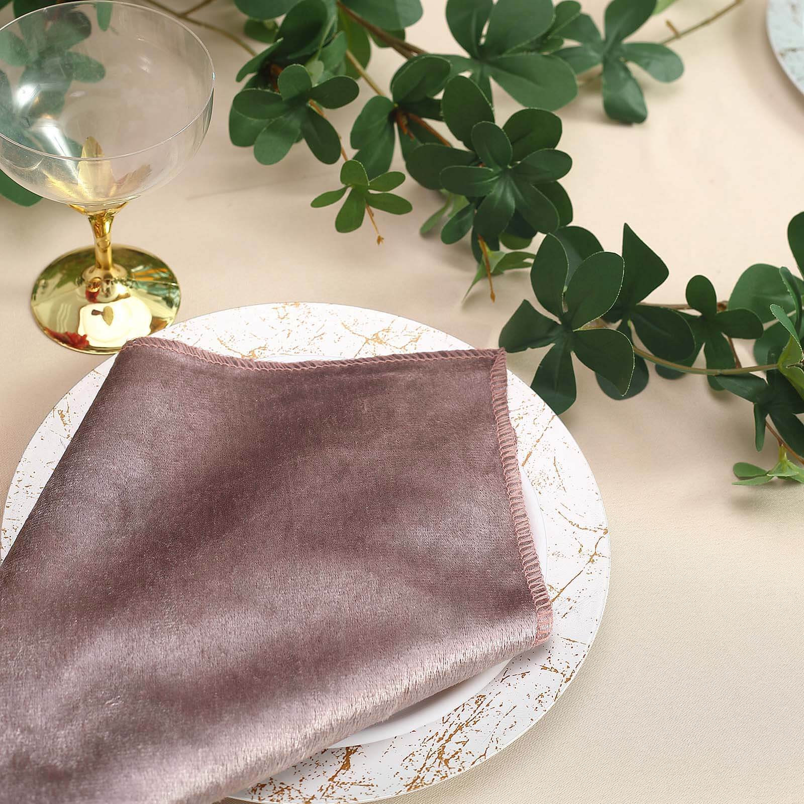 5 Pack Premium Velvet 20"x20" Napkins Mauve - Soft Sheen Finish Cloth Napkins
