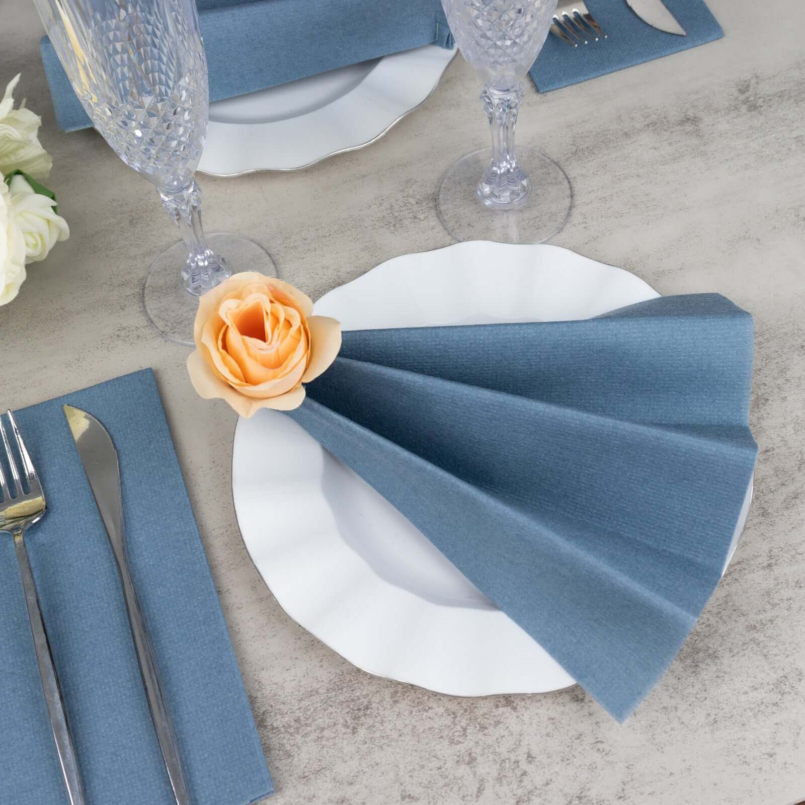 20 Pack Linen-Like Paper 8.5"x4" Napkins Dusty Blue - Highly Absorbent & Disposable Airlaid Guest Towels