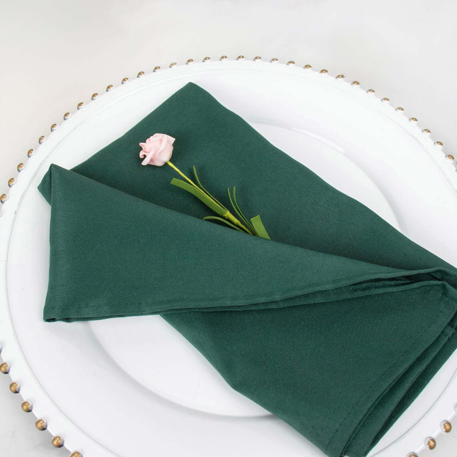 5 Pack Premium Polyester 20"x20" Napkins Hunter Emerald Green - Wrinkle-Resistant & Durable Dinner Napkins