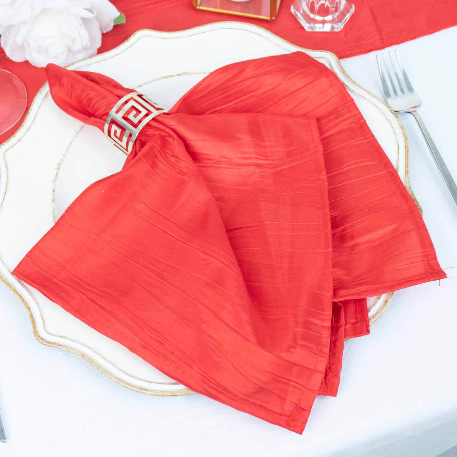 5 Pack Taffeta 20"x20" Napkins Red - Accordion Crinkle Dinner Napkins