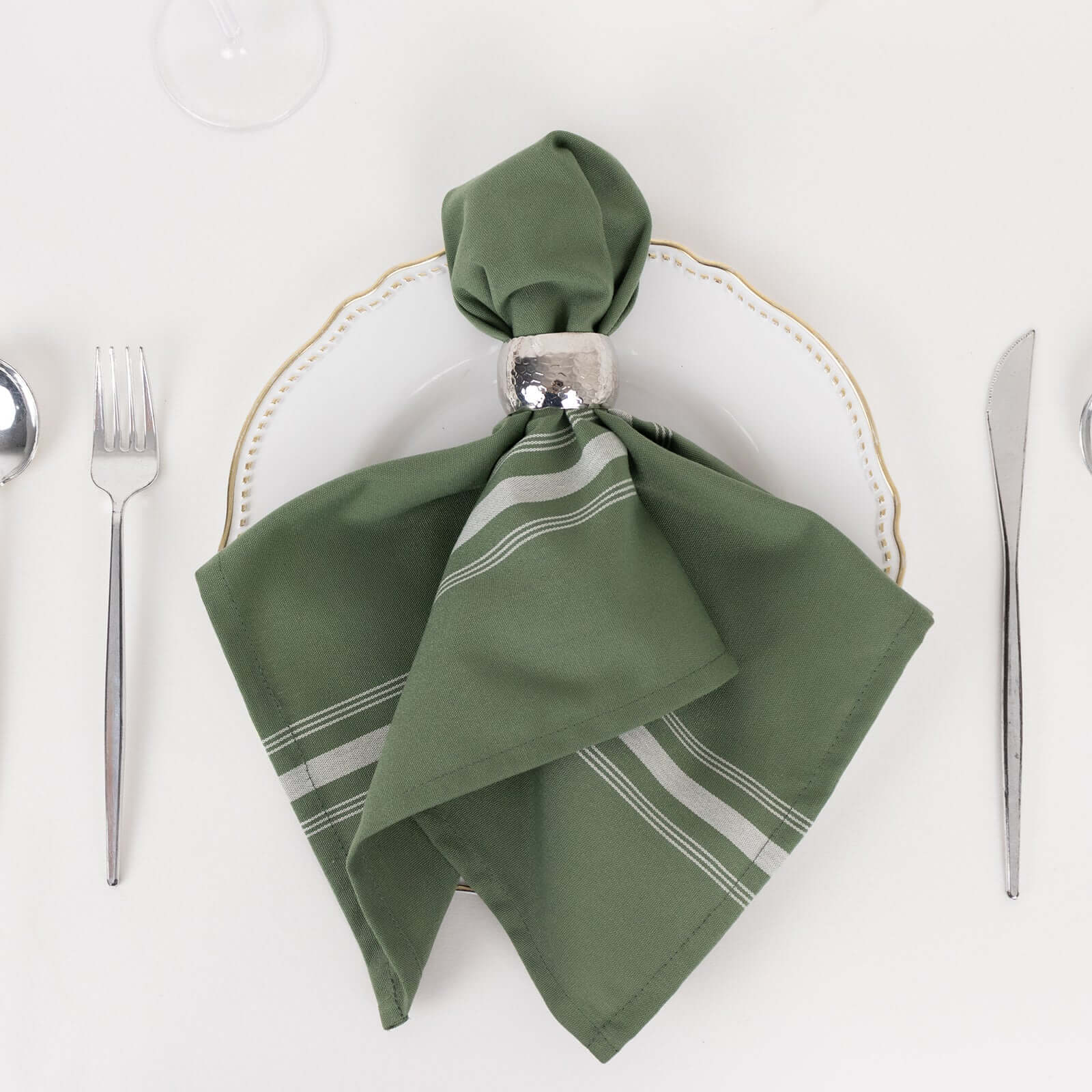 10 Pack Premium Spun Polyester 18"x22" Napkins Dusty Sage Green/White Bistro Style - Highly Absorbent Cotton-Like Feel Cloth Napkins