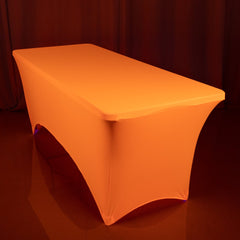 Glow Neon Orange Fitted Spandex Tablecloth – 6ft Rectangle, Wrinkle-Free Cover