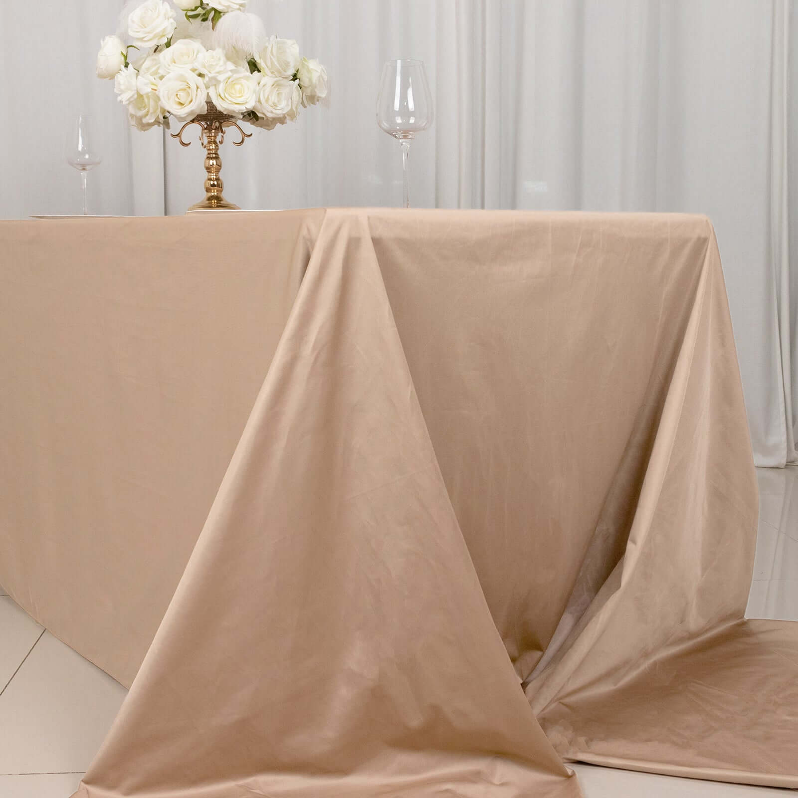 Scuba Rectangular 90"x156" Tablecloth Nude - Wrinkle Free, Stain Resistant & Seamless Table Cover