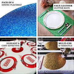 6-Pack Placemats Glitter Design Black Sparkle Round - Non-Slip Decorative Dining Table Mats 13"