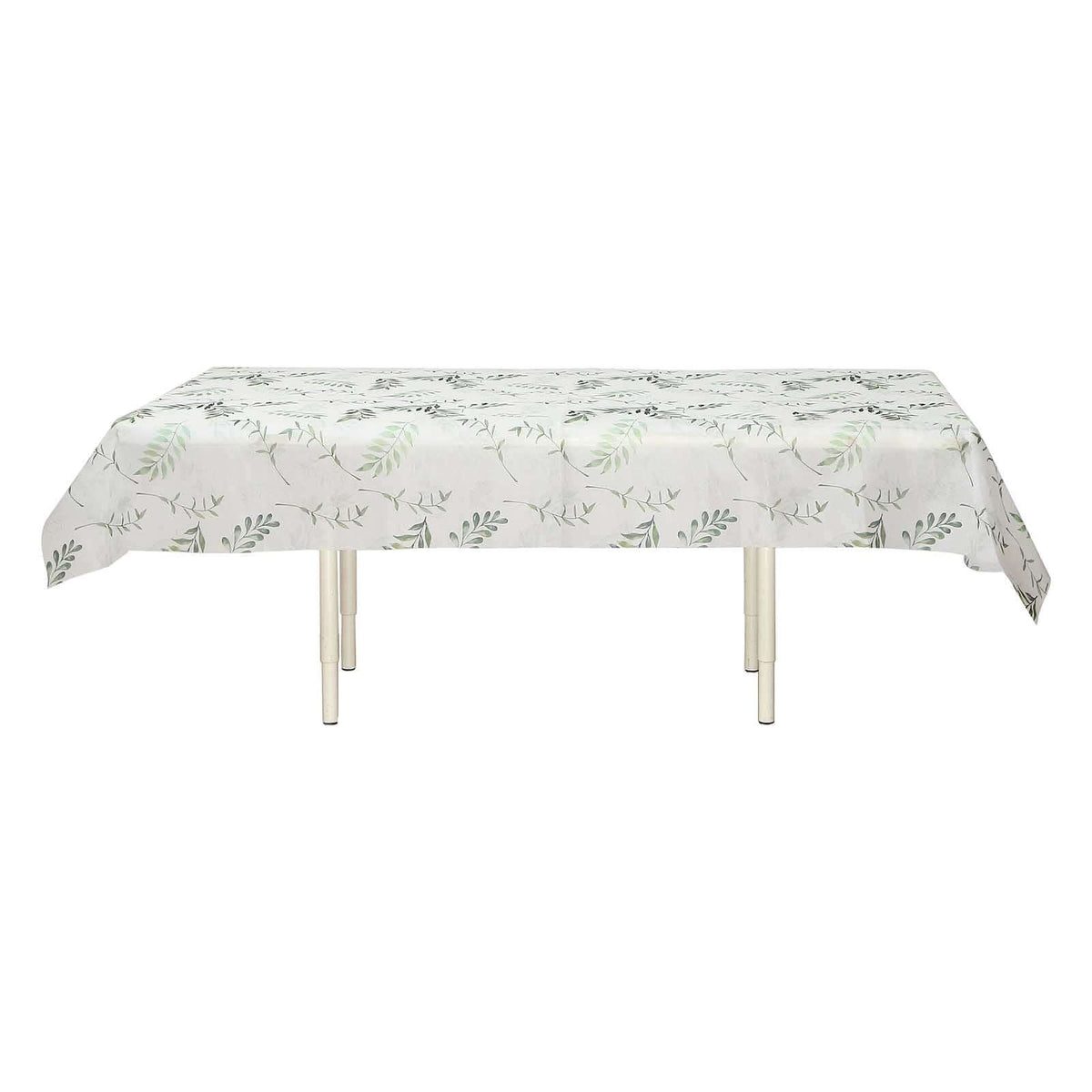 Non-Woven Tablecloth Rectangle White/Green with Olive Leaves Print - Perfect Disposable Table Cover for Summer 60"x102"