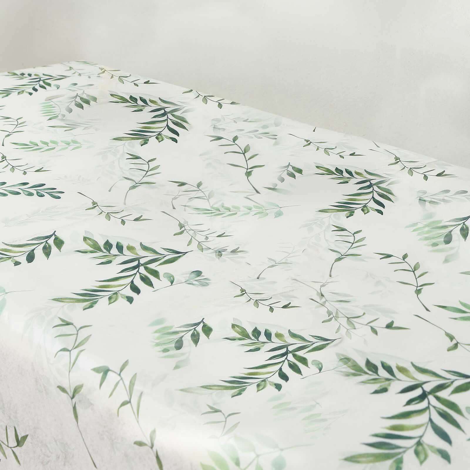 Non-Woven Tablecloth Rectangle White/Green with Olive Leaves Print - Perfect Disposable Table Cover for Summer 60"x102"