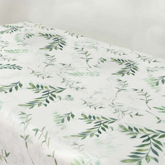 Non-Woven Tablecloth Rectangle White/Green with Olive Leaves Print - Perfect Disposable Table Cover for Summer 60"x102"