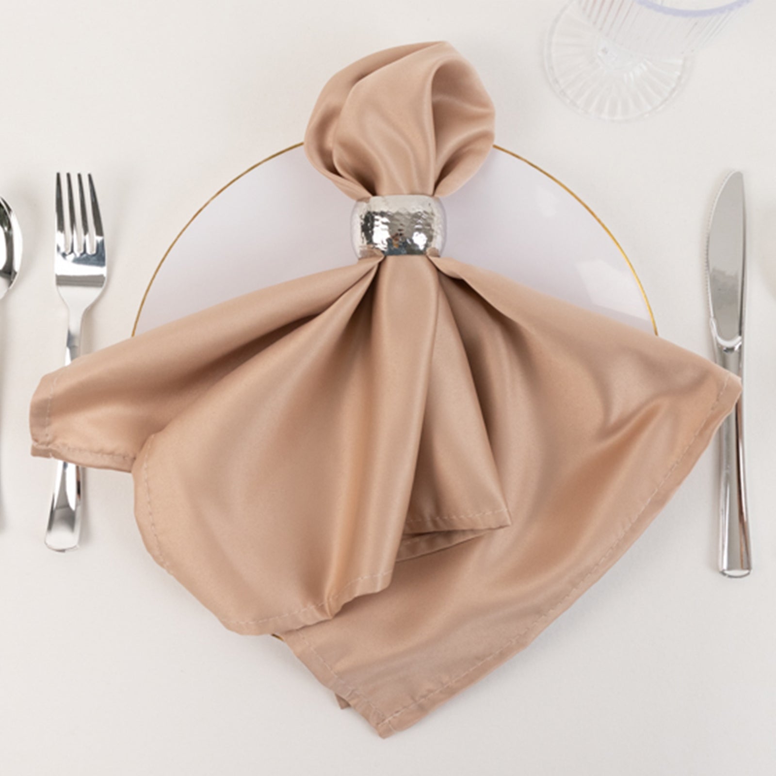 5 Pack Lamour Satin 20"x20" Napkins Nude - Soft Matte Finish Dinner Napkins