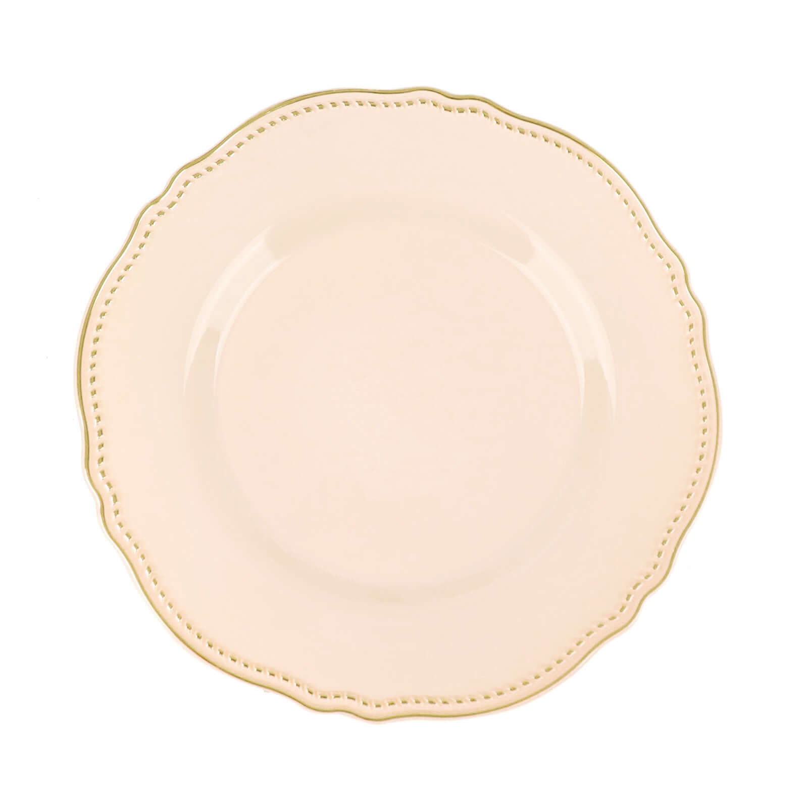10-Pack Plastic Dinner Plates in Nude with Gold Scalloped Rim - Disposable Party Plates 9"