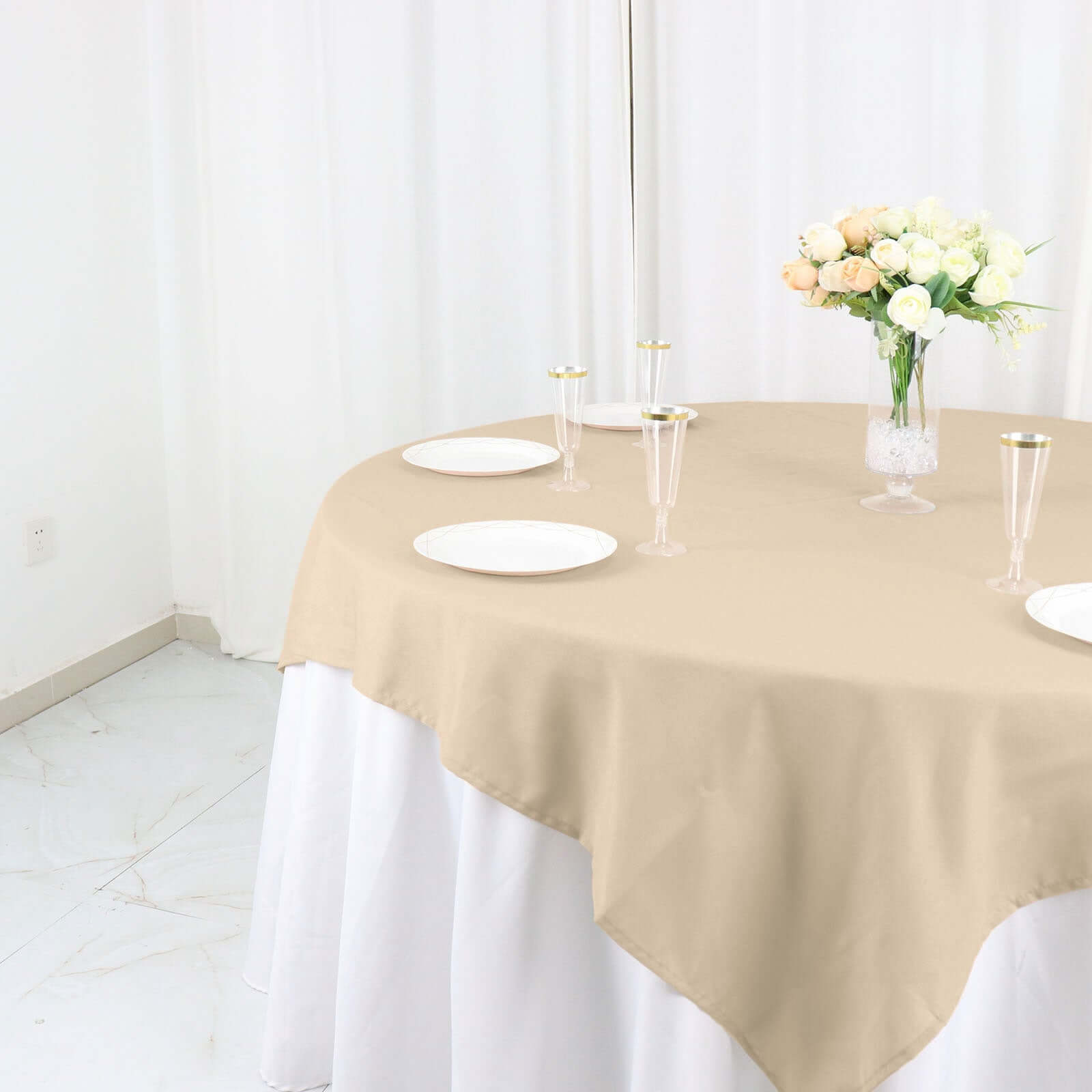 Polyester 54"x54" Table Overlay Square Tablecloth Nude - Wrinkle-Resistant & Durable Table Cover