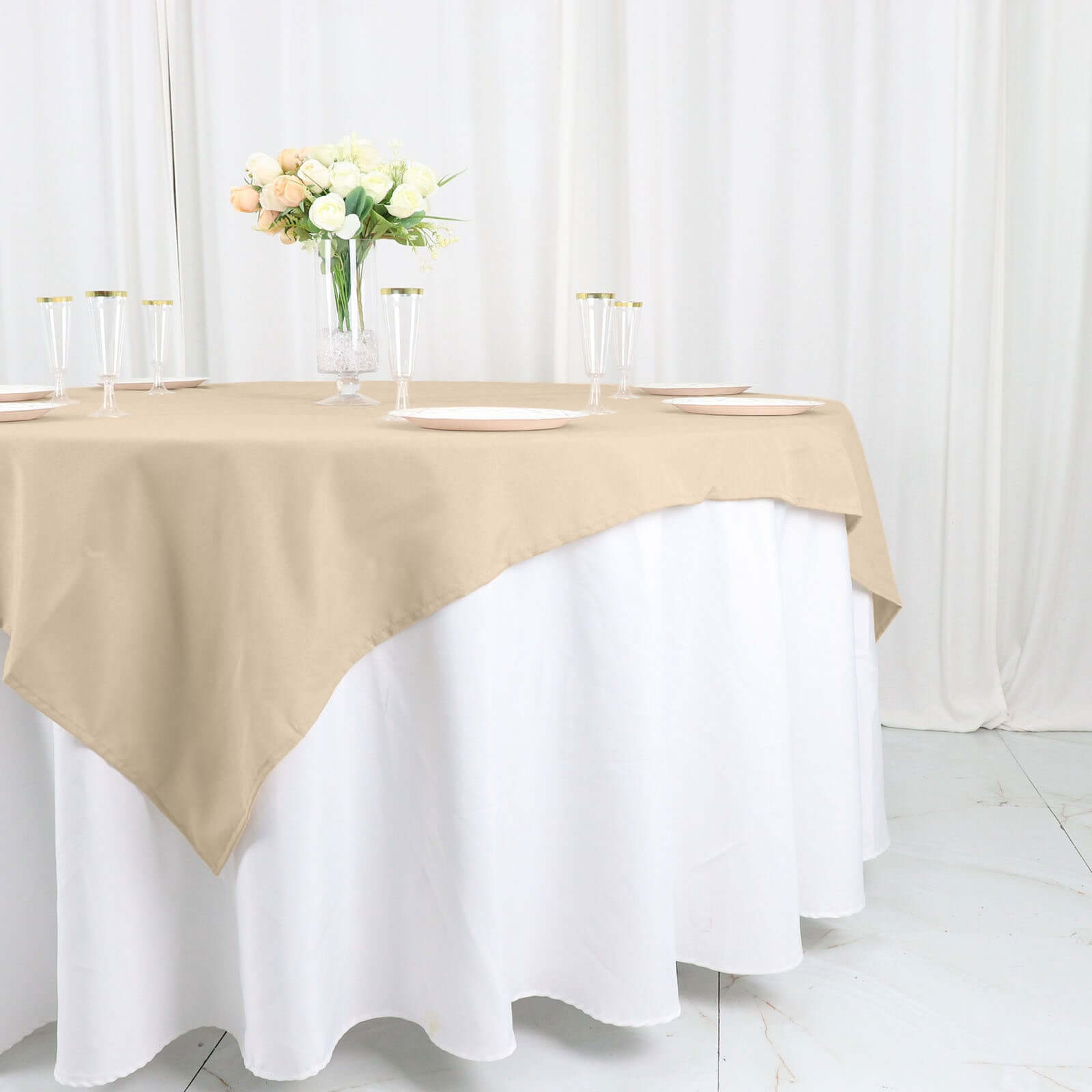 Polyester 54"x54" Table Overlay Square Tablecloth Nude - Wrinkle-Resistant & Durable Table Cover