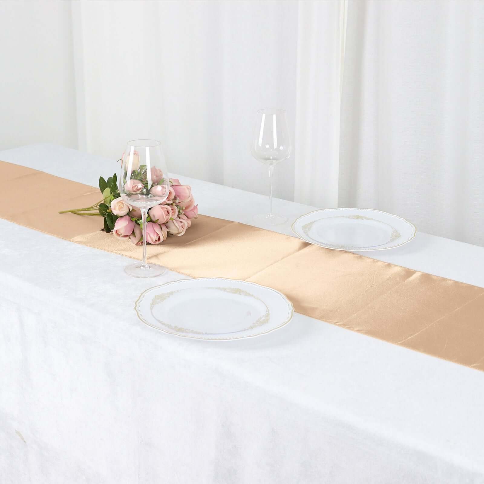 Satin 12"x108" Table Runner Nude - Stylish Table Linen