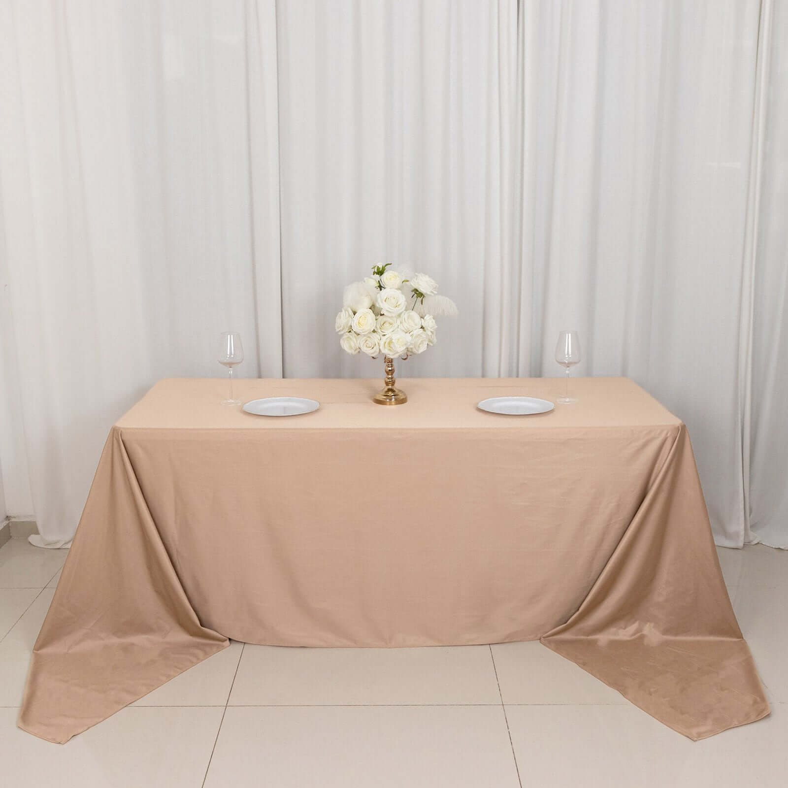 Scuba Rectangular 90"x156" Tablecloth Nude - Wrinkle Free, Stain Resistant & Seamless Table Cover