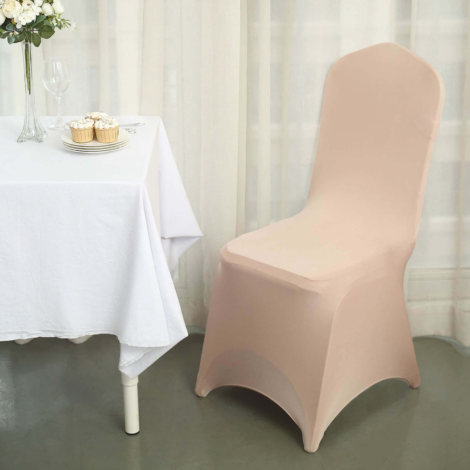 Spandex Chair Cover for Banquet Chairs Nude - Stretch 160GSM Fabric with Slip-On Slipcover
