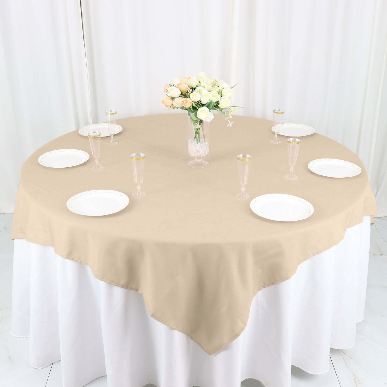 Polyester 54"x54" Table Overlay Square Tablecloth Nude - Wrinkle-Resistant & Durable Table Cover