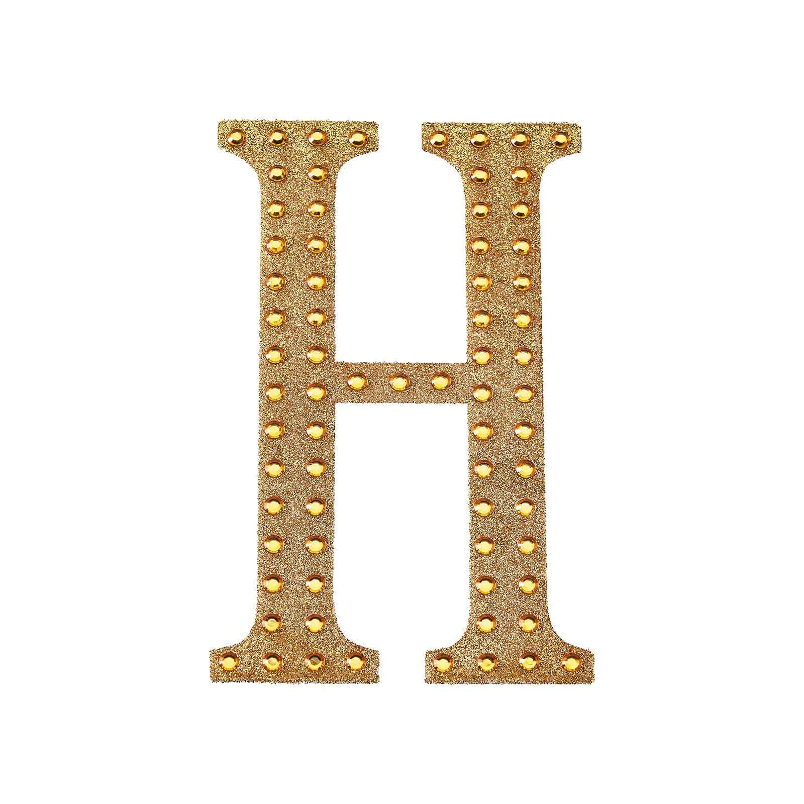 Decorative Rhinestone Alphabet "H" Letter Stickers, Glitter Adhesive Craft Letters Gold DIY Sparkle Embellishments 4"