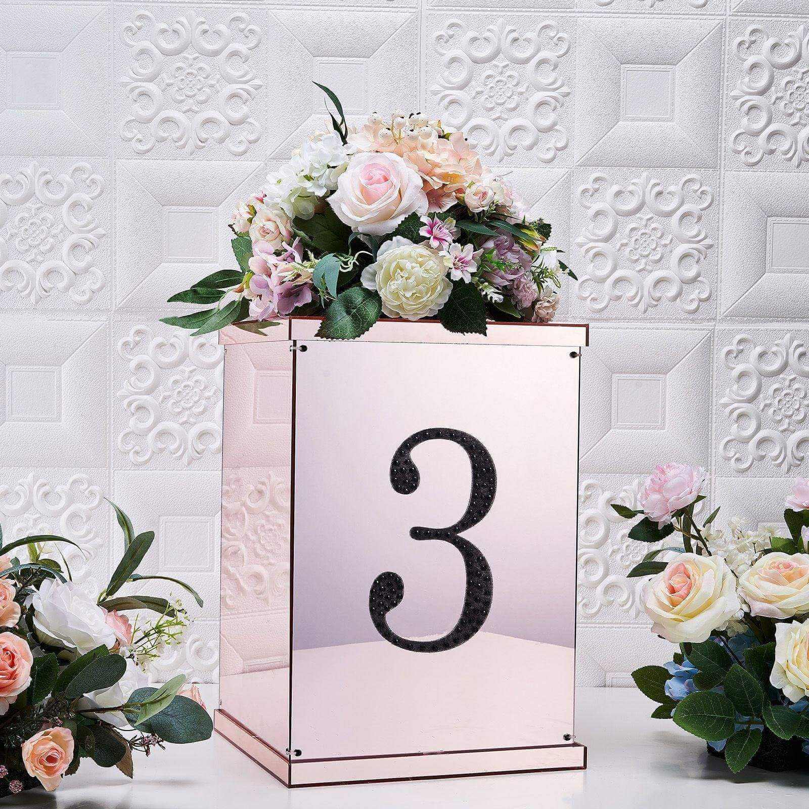 Decorative Rhinestone Number "3" Stickers, Glitter Adhesive Craft Numbers Black DIY Sparkle Embellishments 8"