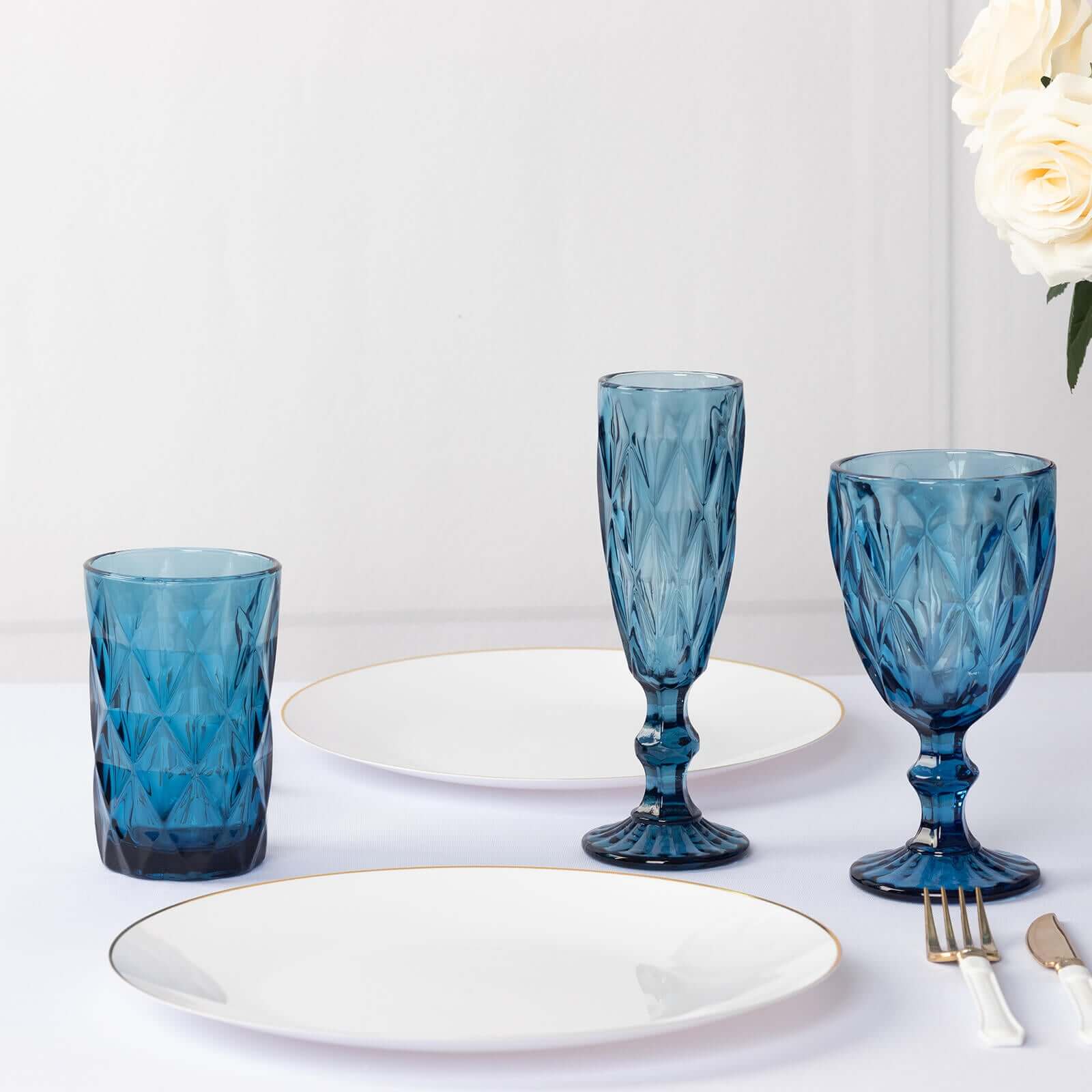 6-Pack Whiskey Glasses Ocean Blue Textured Crystal Cut Design with Heavy Base - Highball Tumblers for Parties & Events 12oz 5"