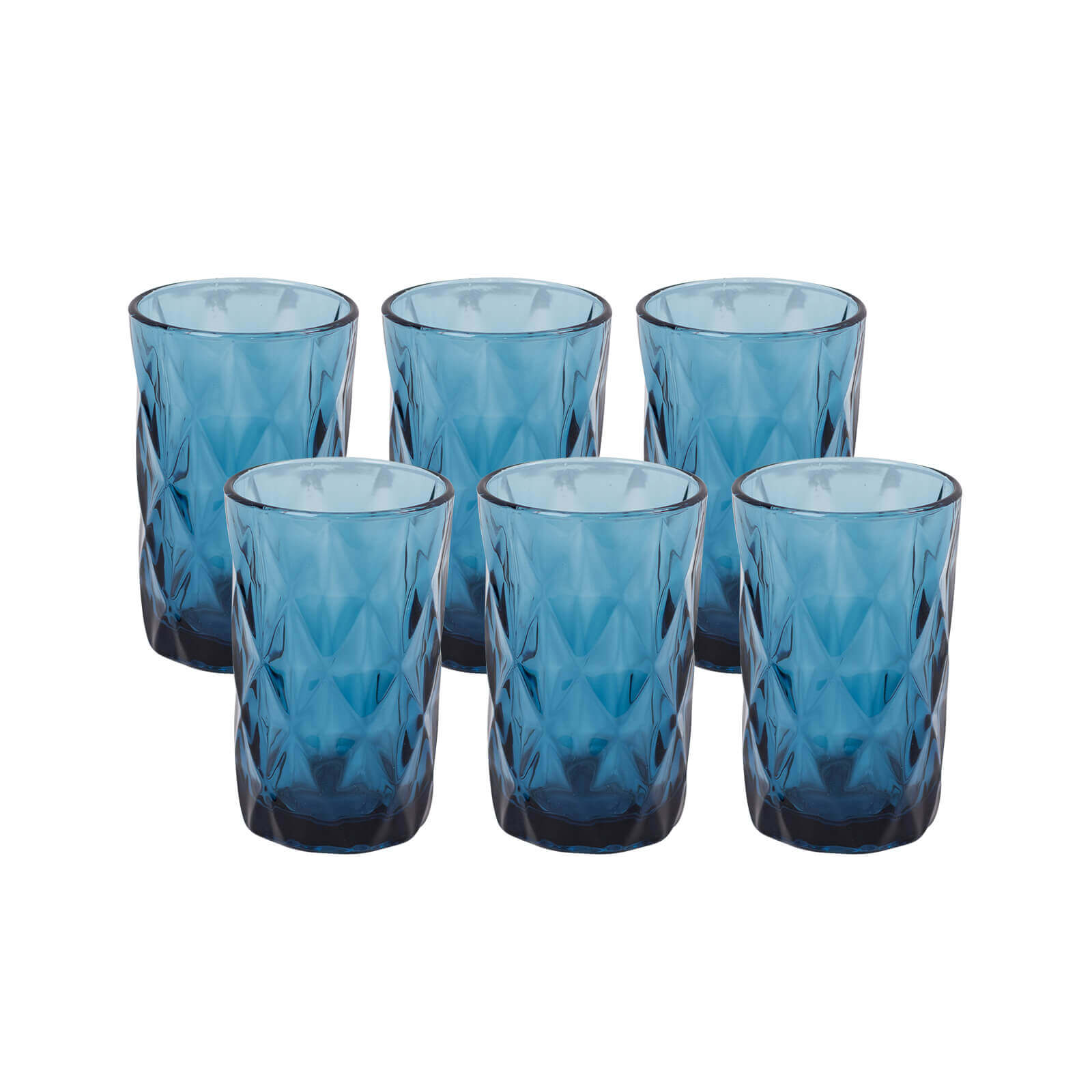 6-Pack Whiskey Glasses Ocean Blue Textured Crystal Cut Design with Heavy Base - Highball Tumblers for Parties & Events 12oz 5"