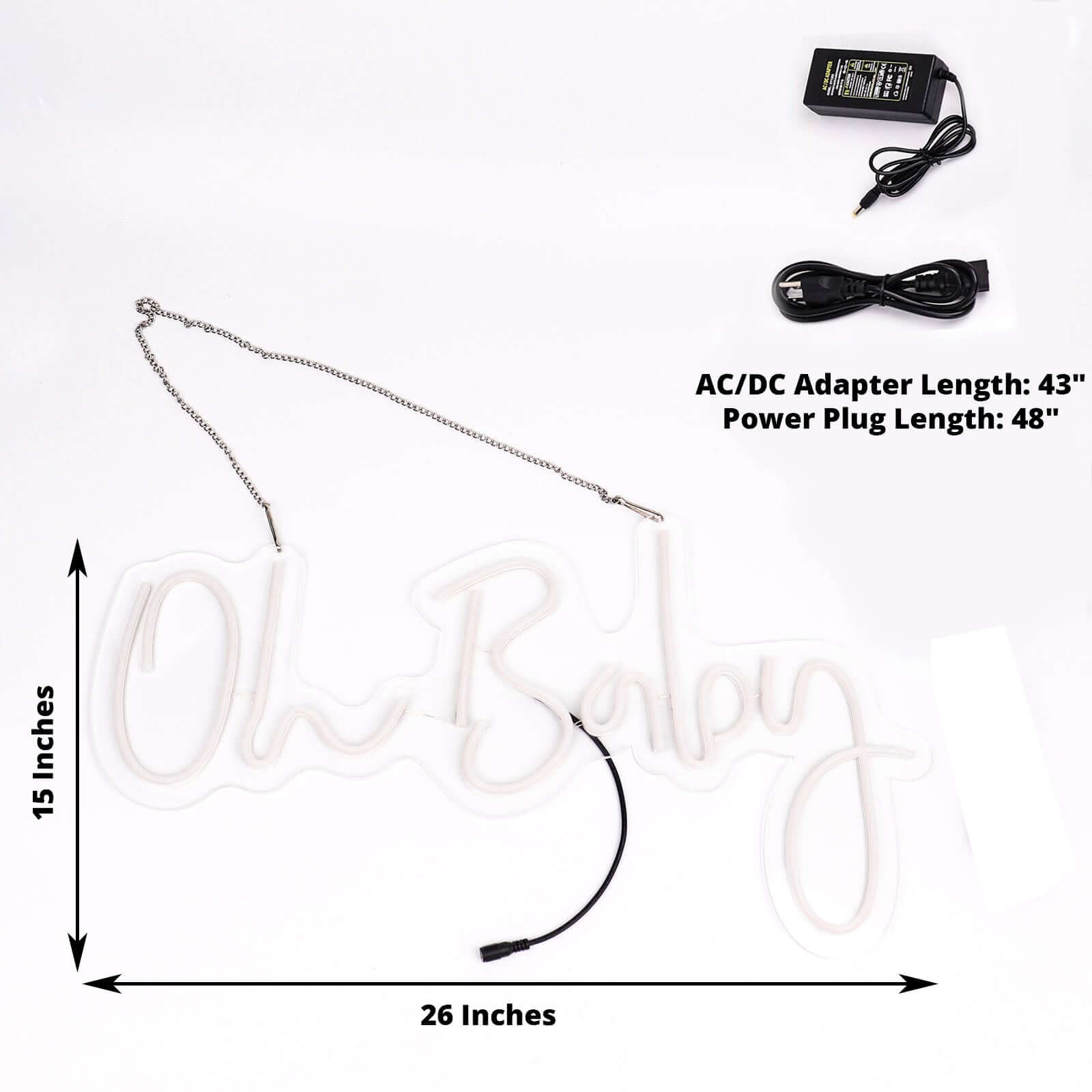 26" Oh Baby Neon Light Sign, LED Reusable Wall Décor Lights With 5ft Hanging Chain