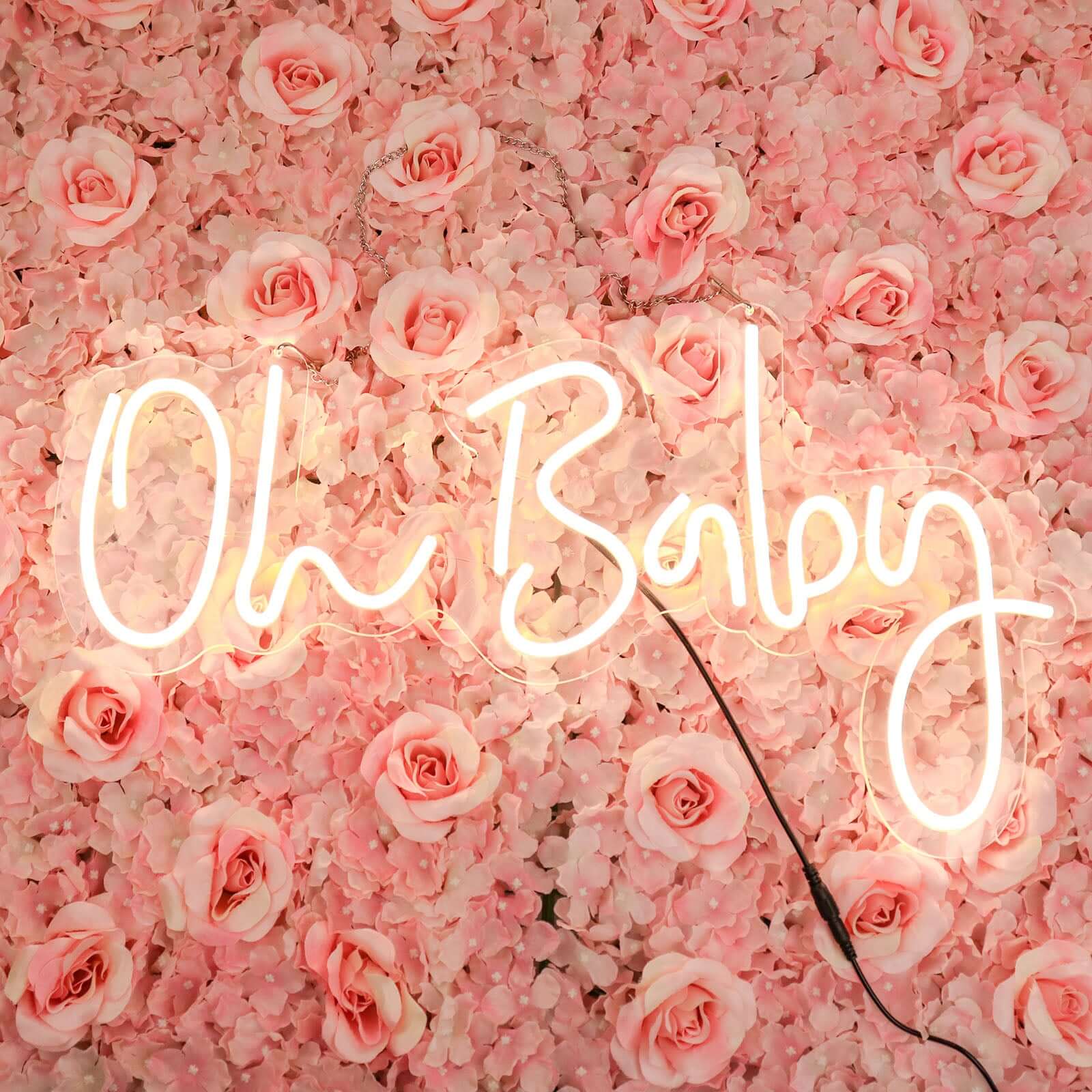 26" Oh Baby Neon Light Sign, LED Reusable Wall Décor Lights With 5ft Hanging Chain
