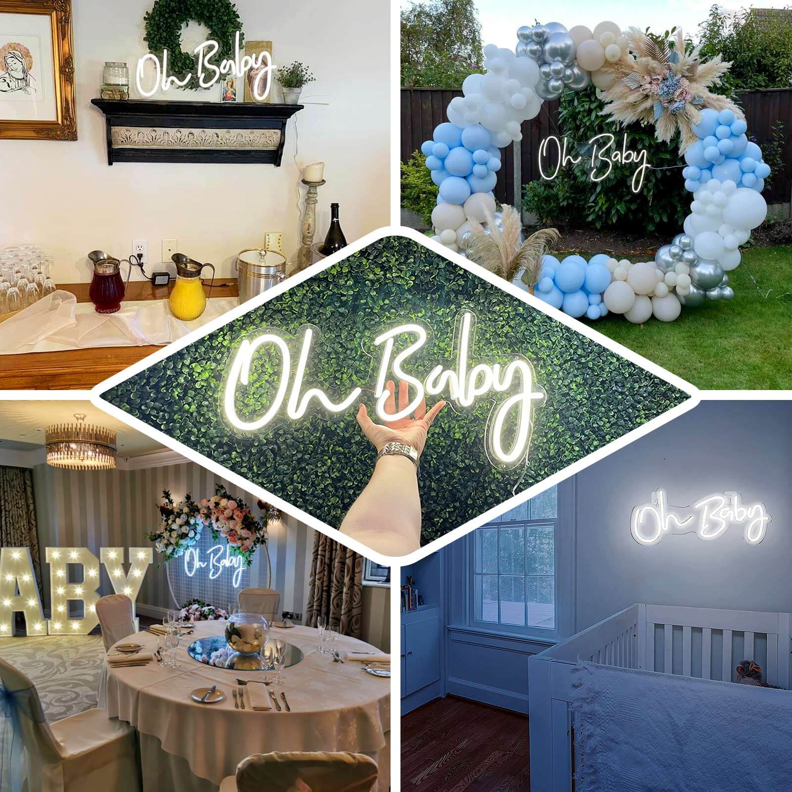 26" Oh Baby Neon Light Sign, LED Reusable Wall Décor Lights With 5ft Hanging Chain