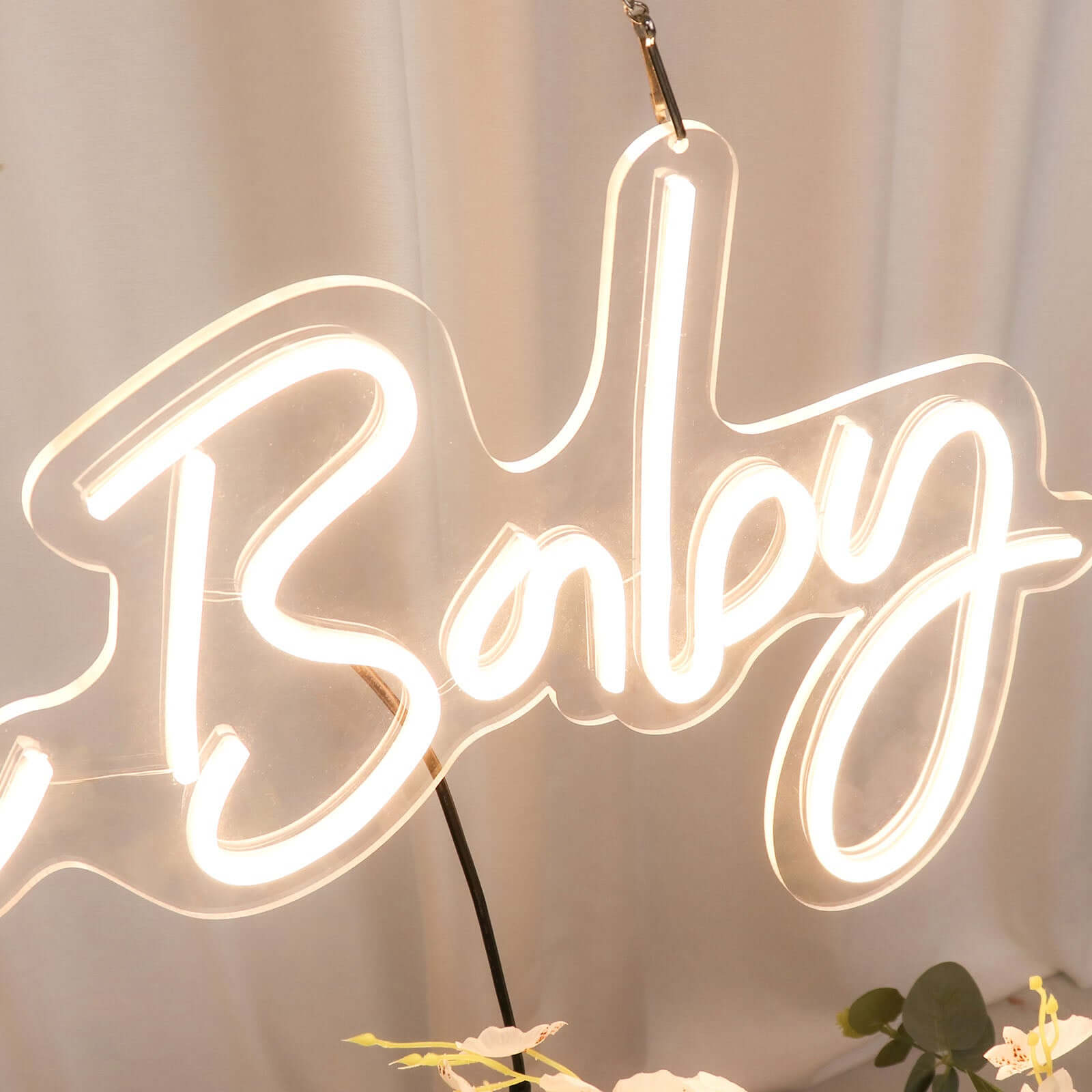 26" Oh Baby Neon Light Sign, LED Reusable Wall Décor Lights With 5ft Hanging Chain