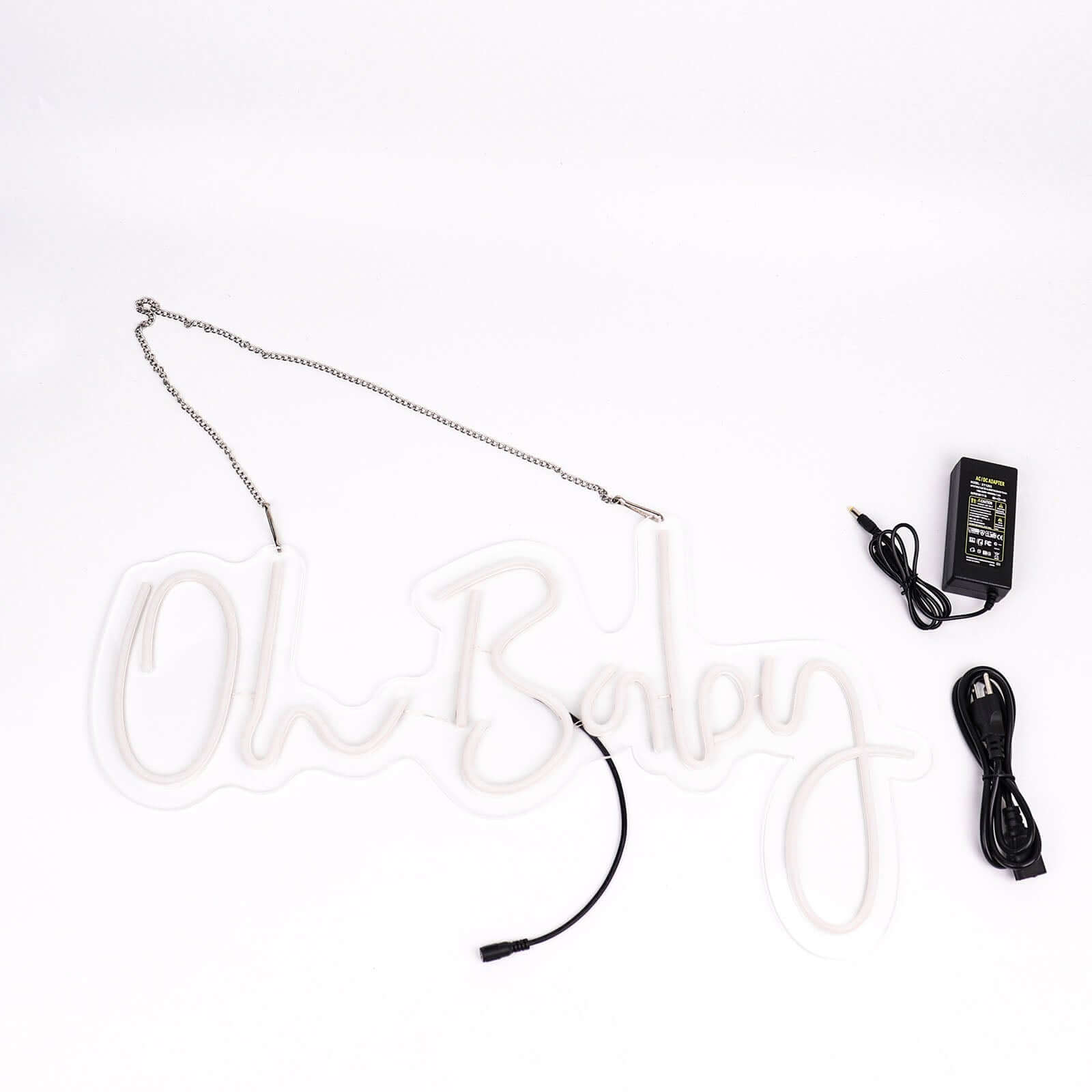 26" Oh Baby Neon Light Sign, LED Reusable Wall Décor Lights With 5ft Hanging Chain
