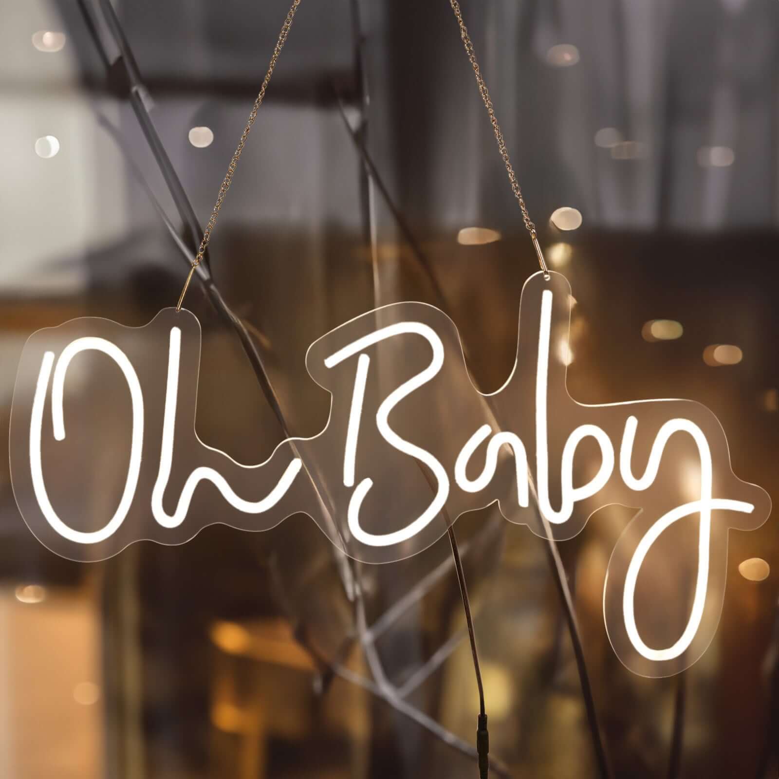 26" Oh Baby Neon Light Sign, LED Reusable Wall Décor Lights With 5ft Hanging Chain