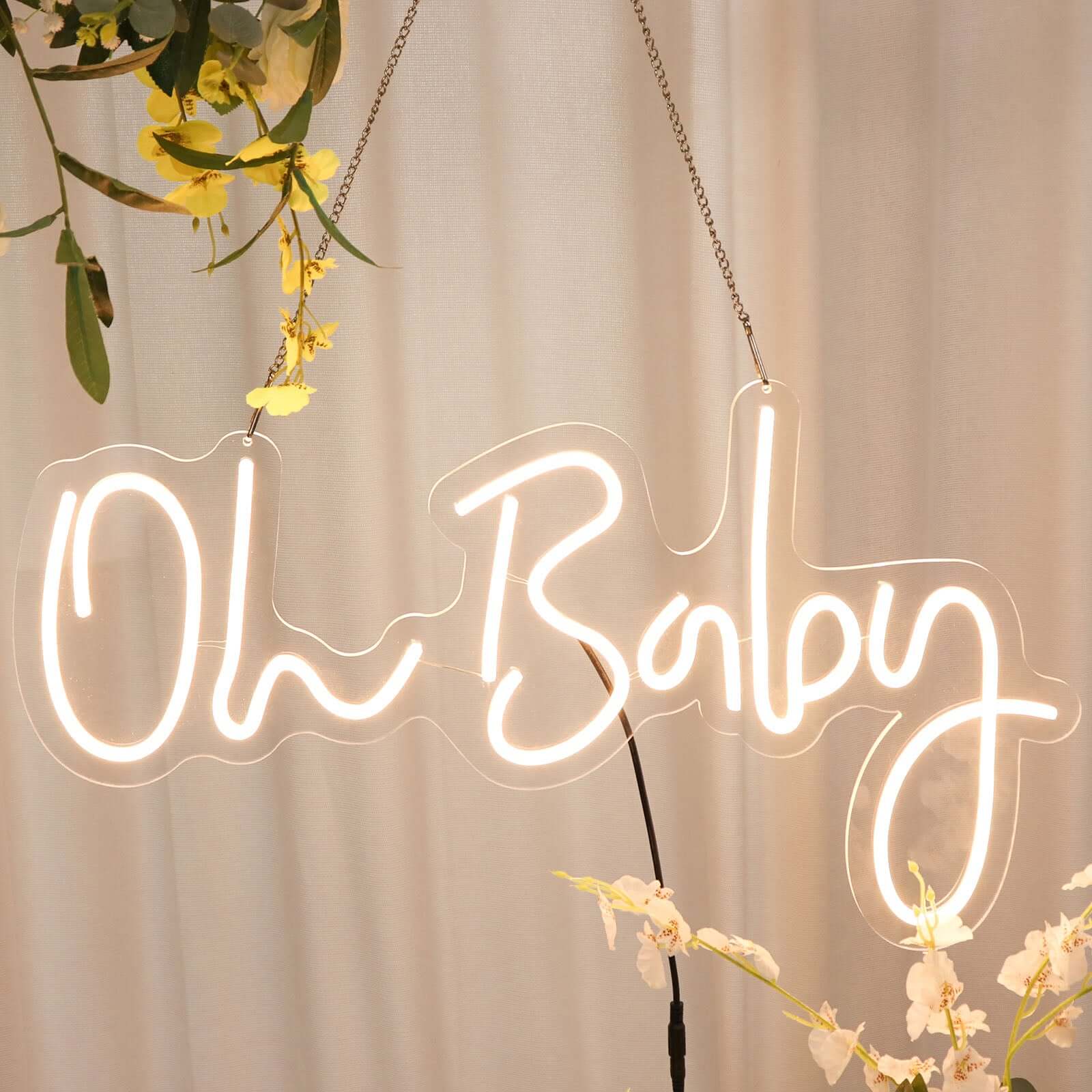 26" Oh Baby Neon Light Sign, LED Reusable Wall Décor Lights With 5ft Hanging Chain