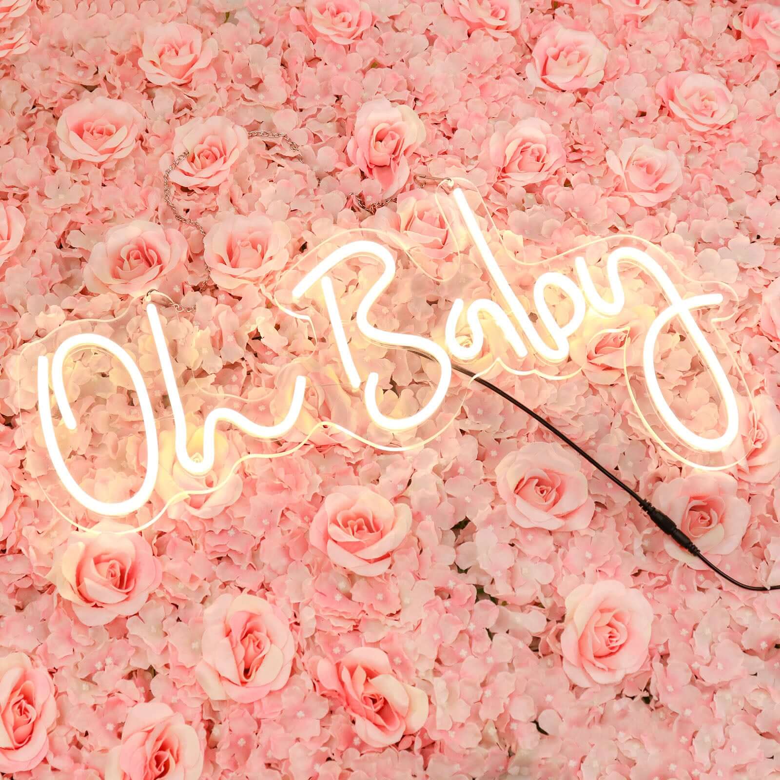 26" Oh Baby Neon Light Sign, LED Reusable Wall Décor Lights With 5ft Hanging Chain