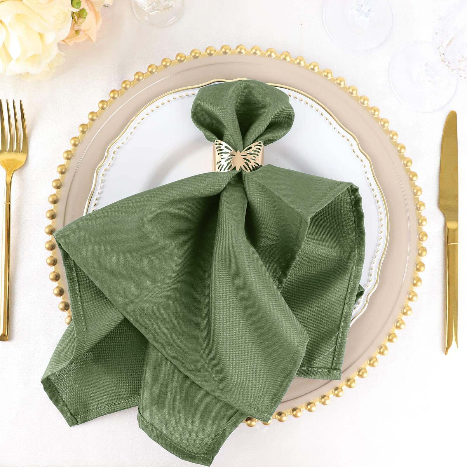 5 Pack Polyester 20"x20" Napkins Olive Green - Wrinkle Resistant & Easy Care Cloth Napkins