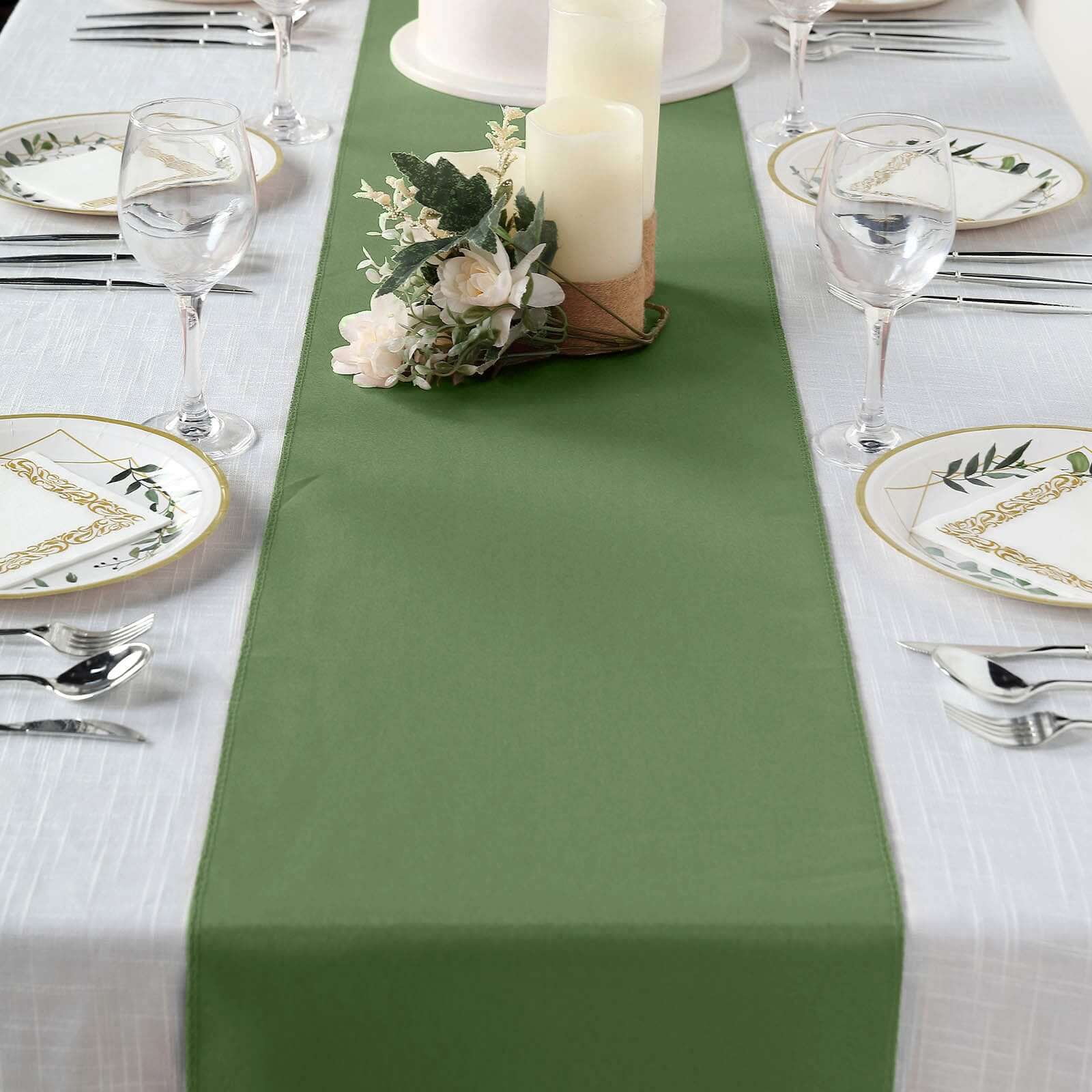 Polyester 12"x108" Table Runner Olive Green - Durable & Wrinkle-Resistant Table Decor