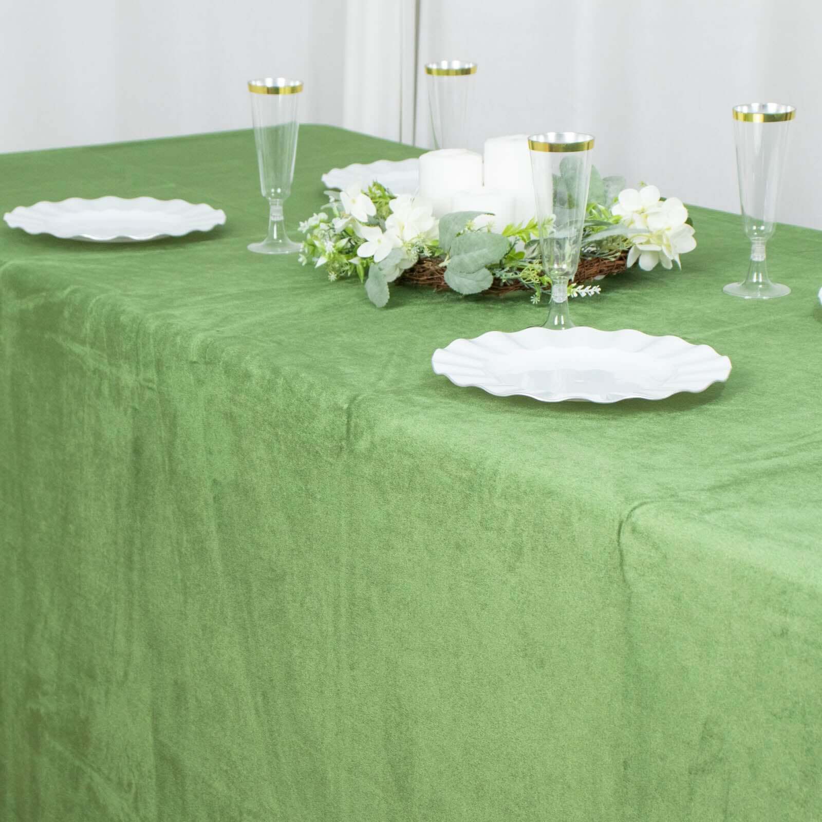 Premium Velvet 90"x132" Rectangle Tablecloth Olive Green - Reusable Soft & Seamless Table Cover