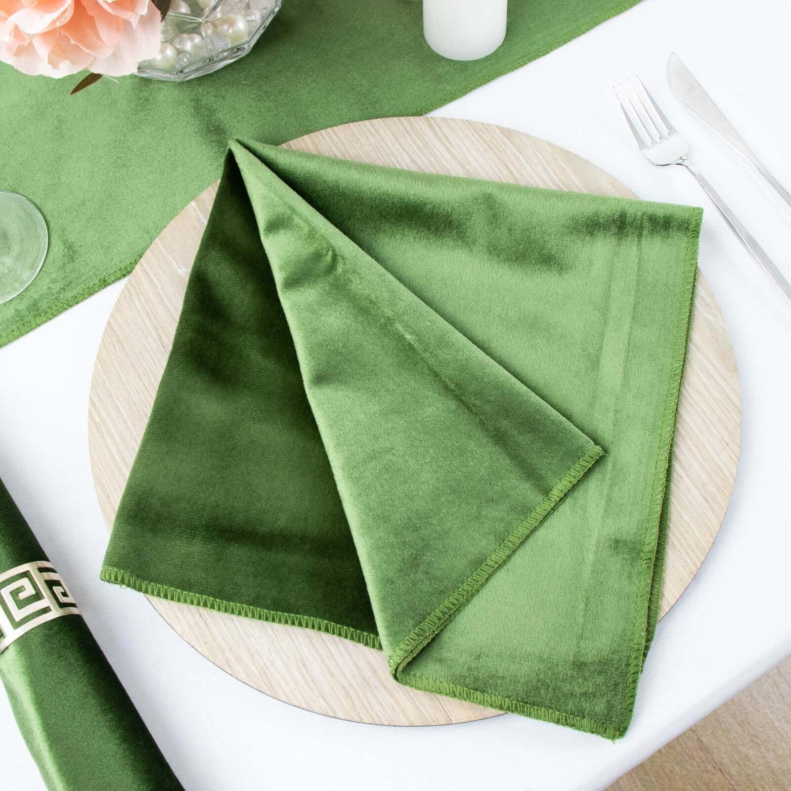 5 Pack Premium Velvet 20"x20" Napkins Olive Green - Soft Sheen Finish Cloth Napkins