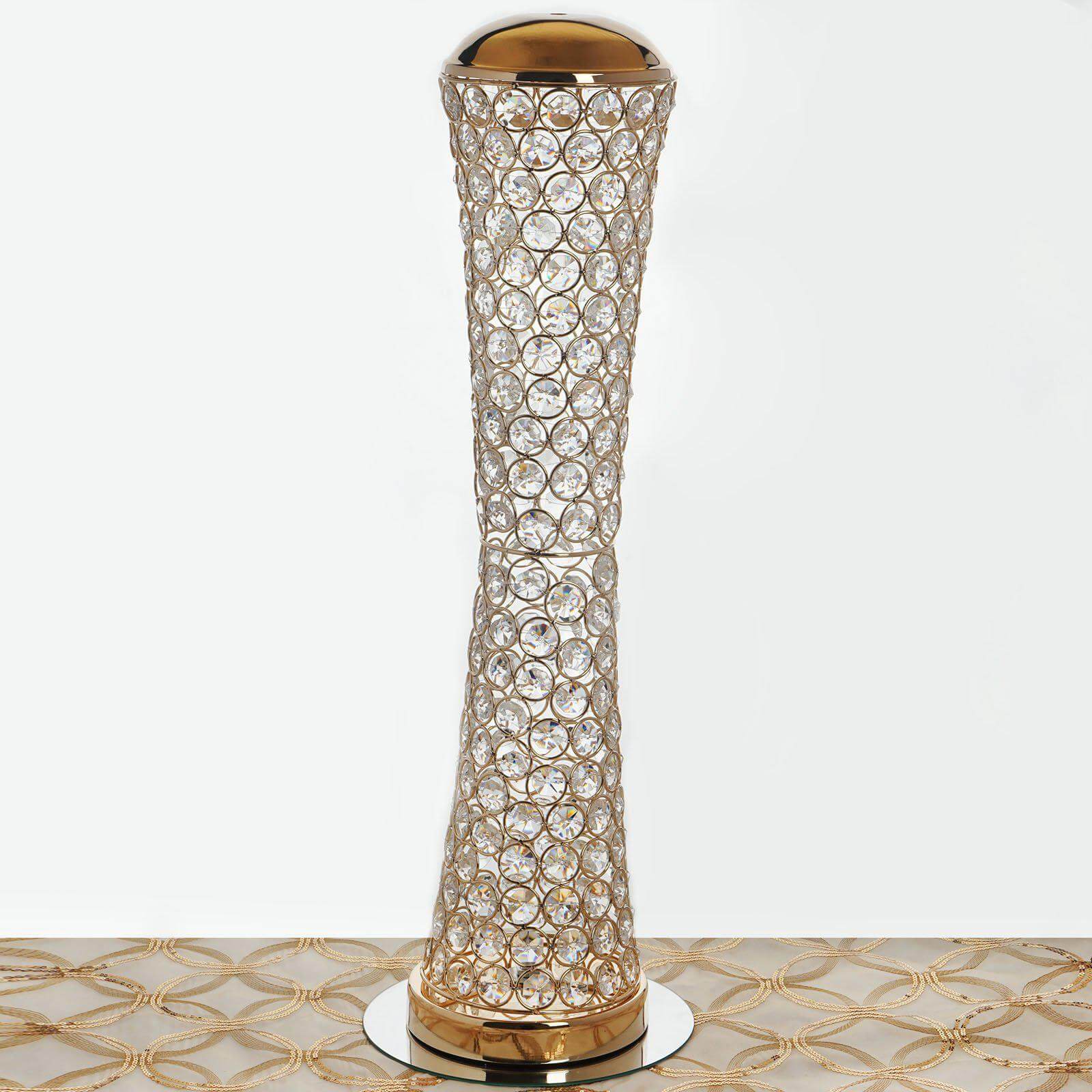 Metal Hurricane Floral Vase Centerpiece Metallic Gold with Crystal Beaded Design - Table Decorative Stand 24"