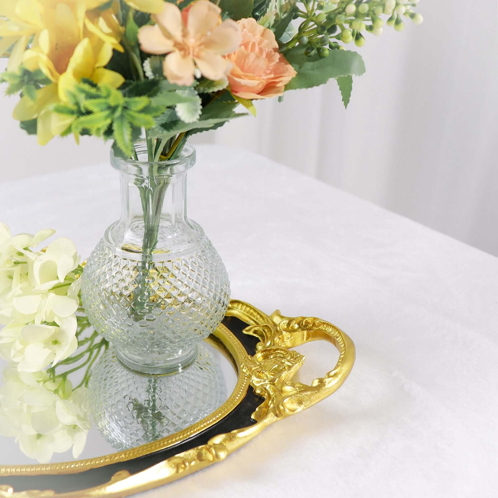 Resin Mirrored Vanity Oval Serving Tray 14"x10" in Black with Metallic Gold Baroque Design, Stylish Decorative Vanity Tray Centerpiece