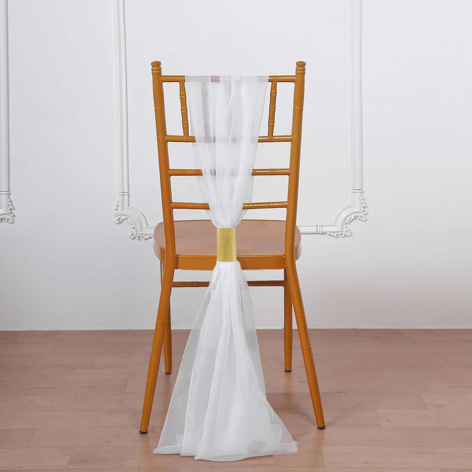 4 Pack Gold Rhinestone Mesh Velcro Backdrop Curtain Bands, Large Chair Sash Clip Tie Backs - 5"X10"