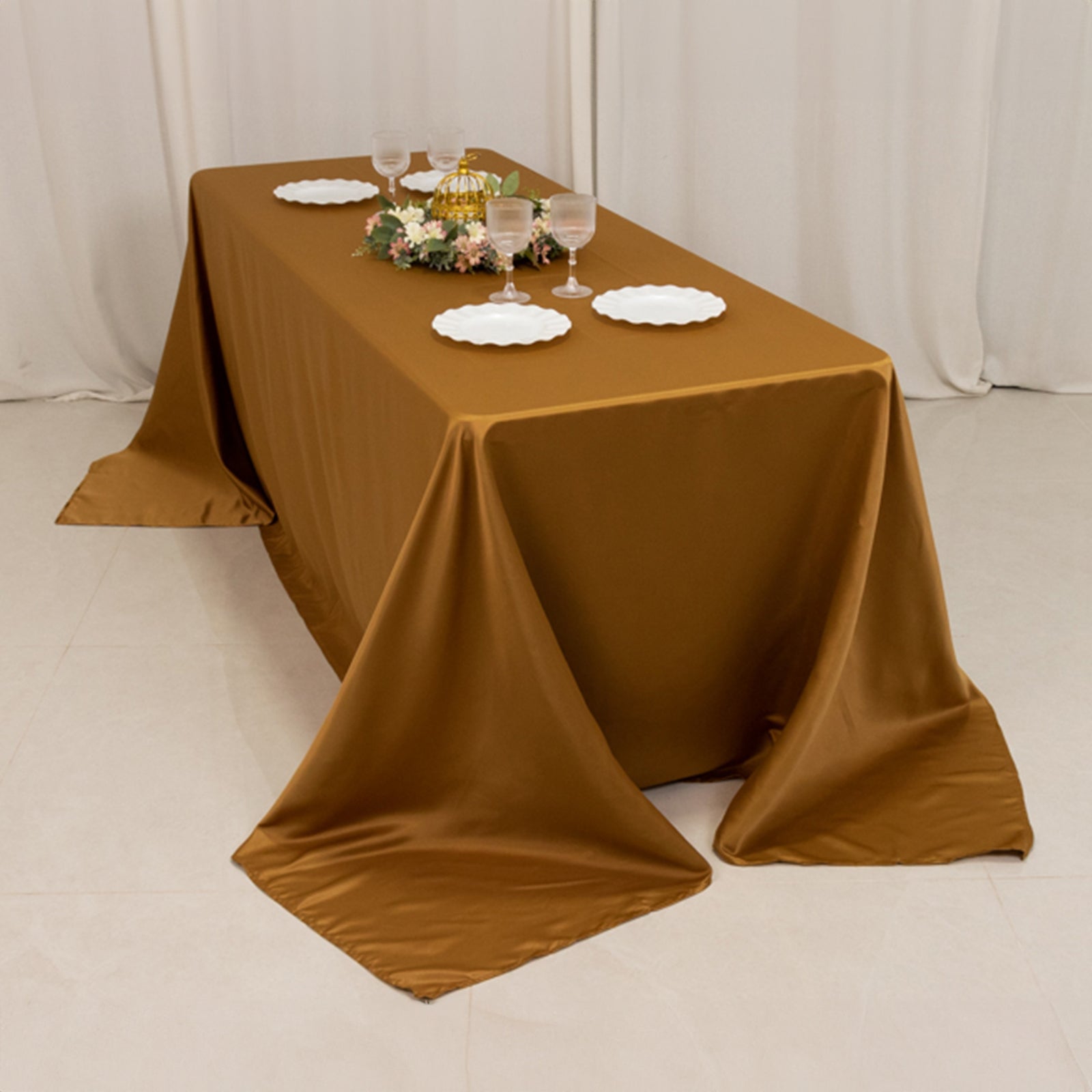 Lamour Satin 90"x132" Rectangle Tablecloth Gold - Soft & Silk-Like Seamless Table Cover for Weddings & Parties