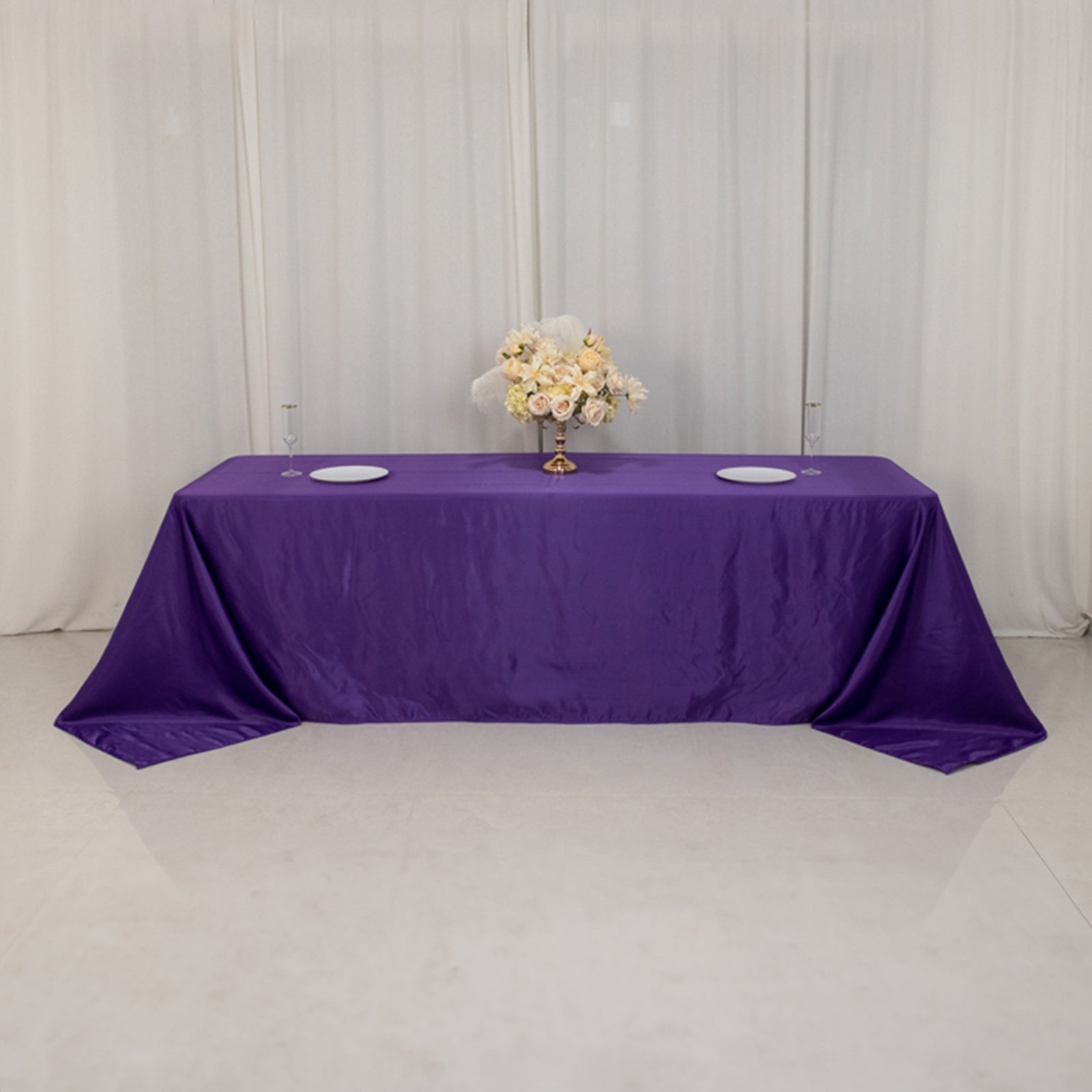 Lamour Satin 90"x156" Rectangle Tablecloth Purple - Luxurious, Soft Seamless Table Cover