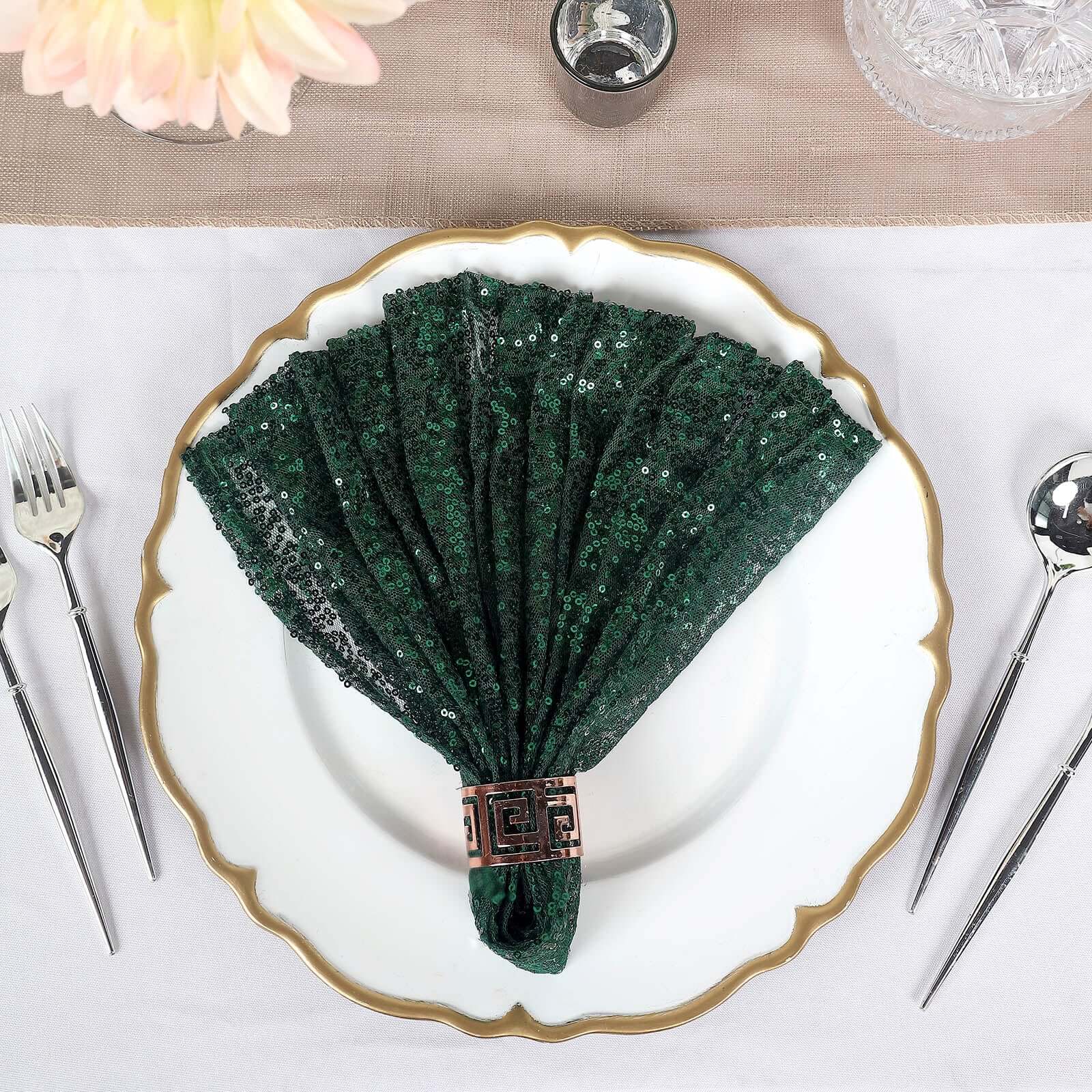 Sequin 20"x20" Napkin Hunter Emerald Green - Shimmering Dinner Napkin